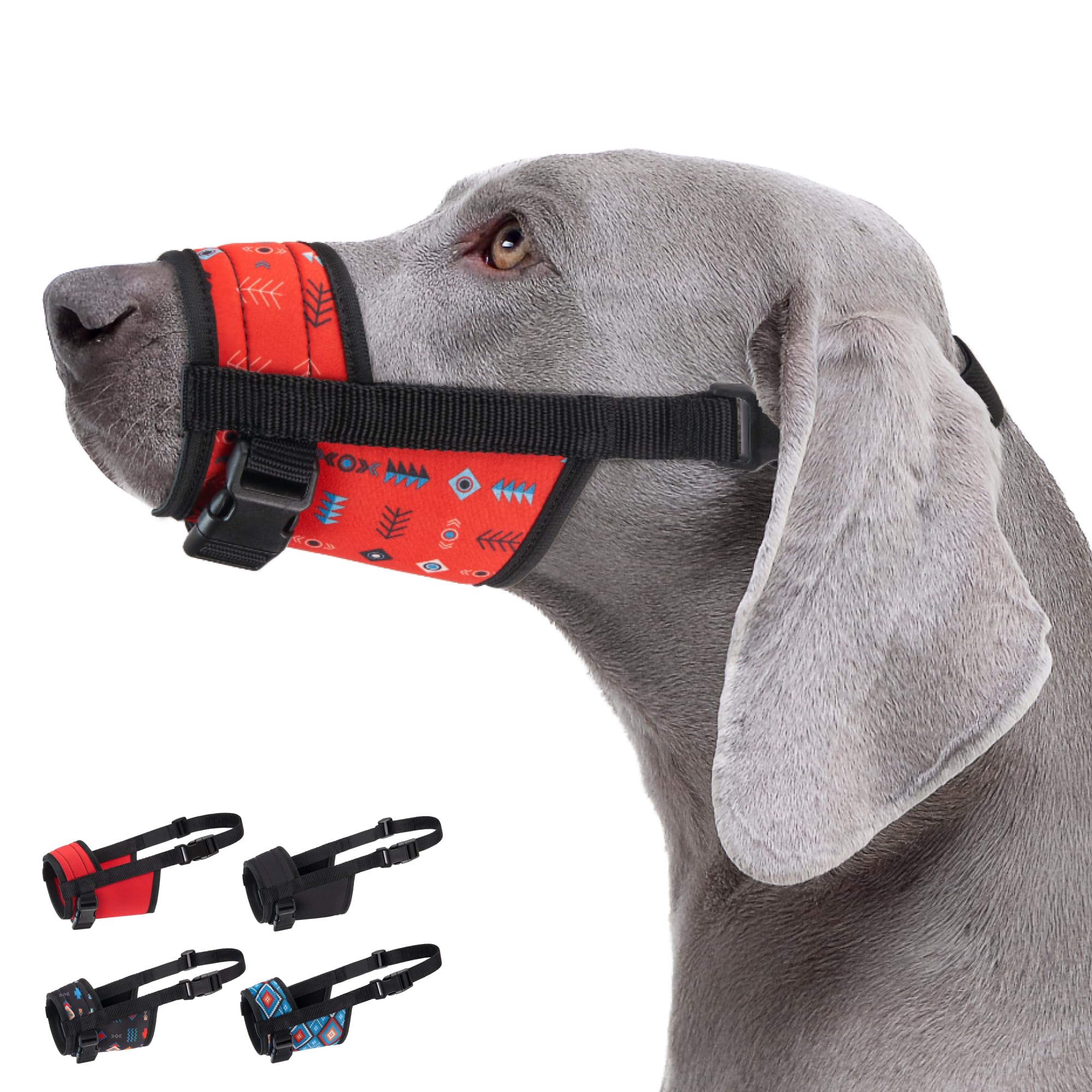 Collardirect Dog Muzzle - Updated Design Adjustable Soft Breathable Tribal Nylon Dog Mouth Guard Cover For Small, Medium And Lar