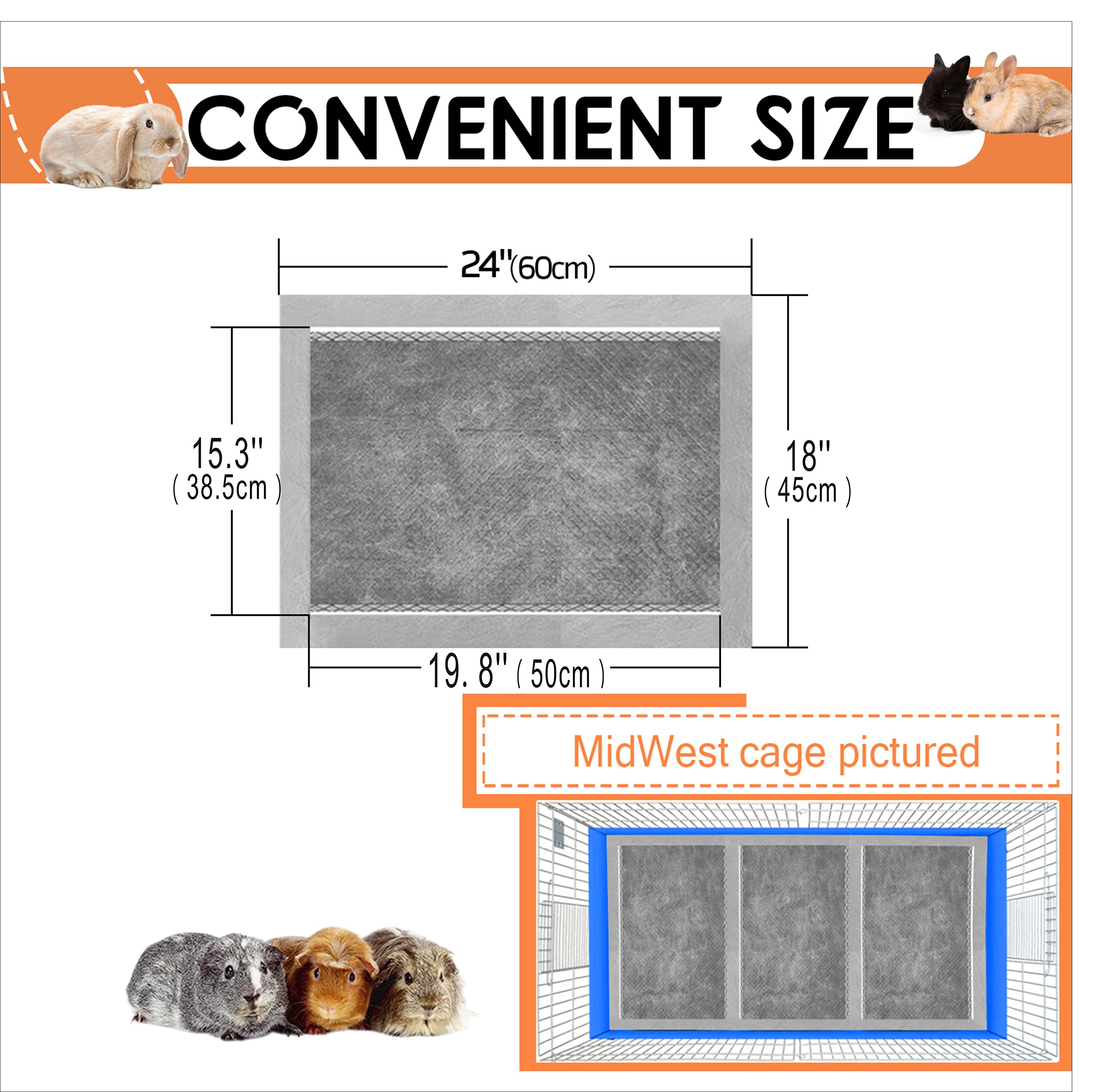 Ginidear Disposable Guinea Pig Cage Liners, Charcoal Odor Controlling Absorbent Waterproof Pee Pads For Rabbits, Bunnies, Chinchillas, Puppies And Other Small Animals .18'X24',50 Count
