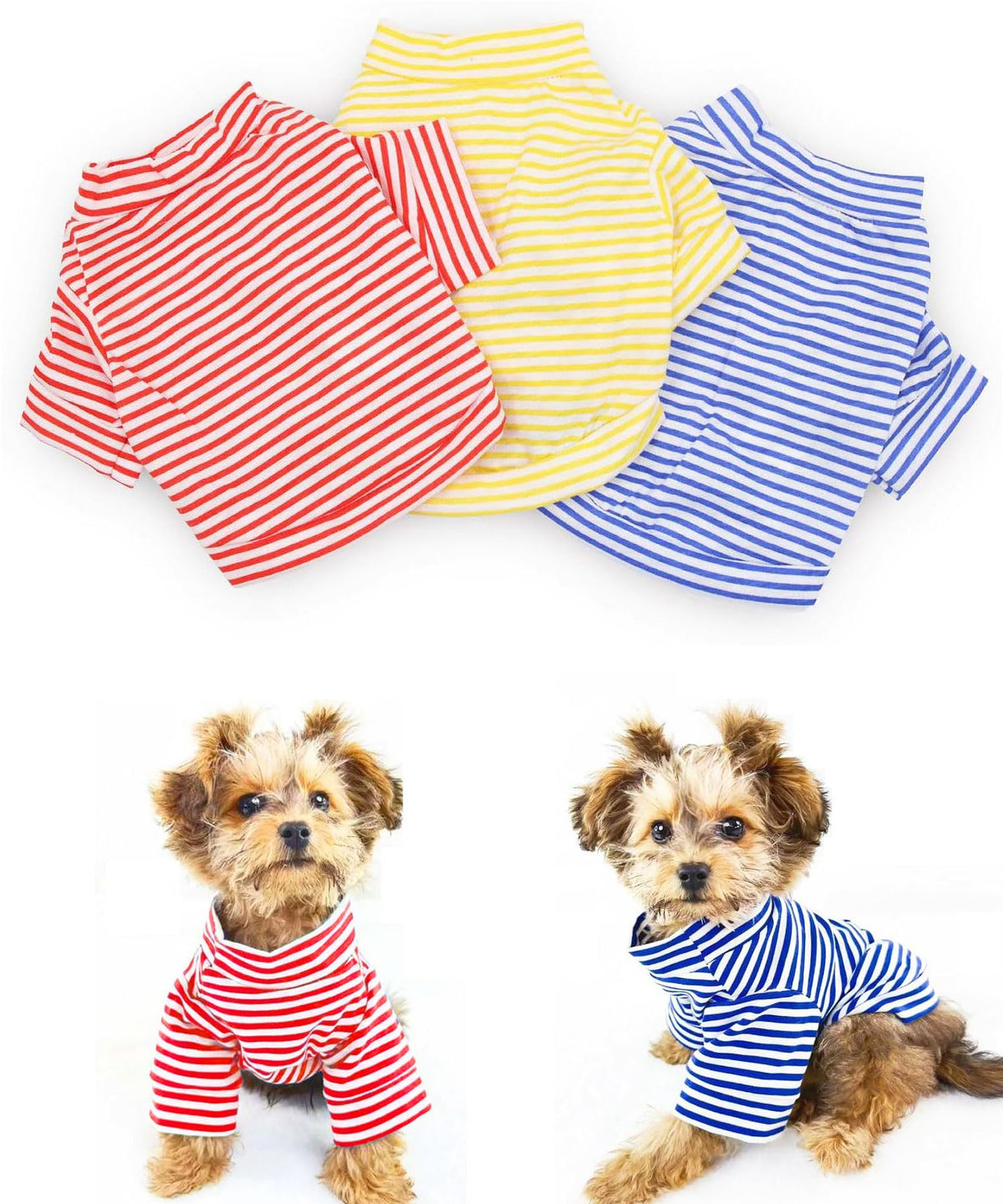 Droolingdog 3 Packs Striped Dog Shirts For Small Dog Girls Boys Dog Clothes Striped Puppy T Shirts Pet Tee Shirt For Dogs, Small, Pack Of 3