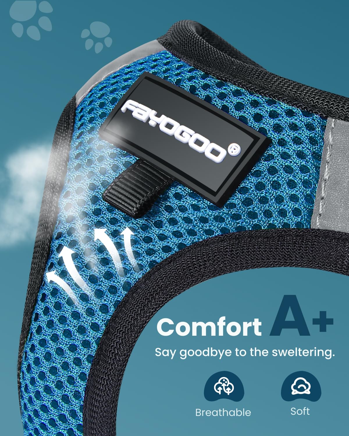 Fayogoo Cat Harness (Tranquil Teal, L: Chest 13-15''), Escape Proof, Lightweight, Reflective Strip, For Small Cats/Dogs