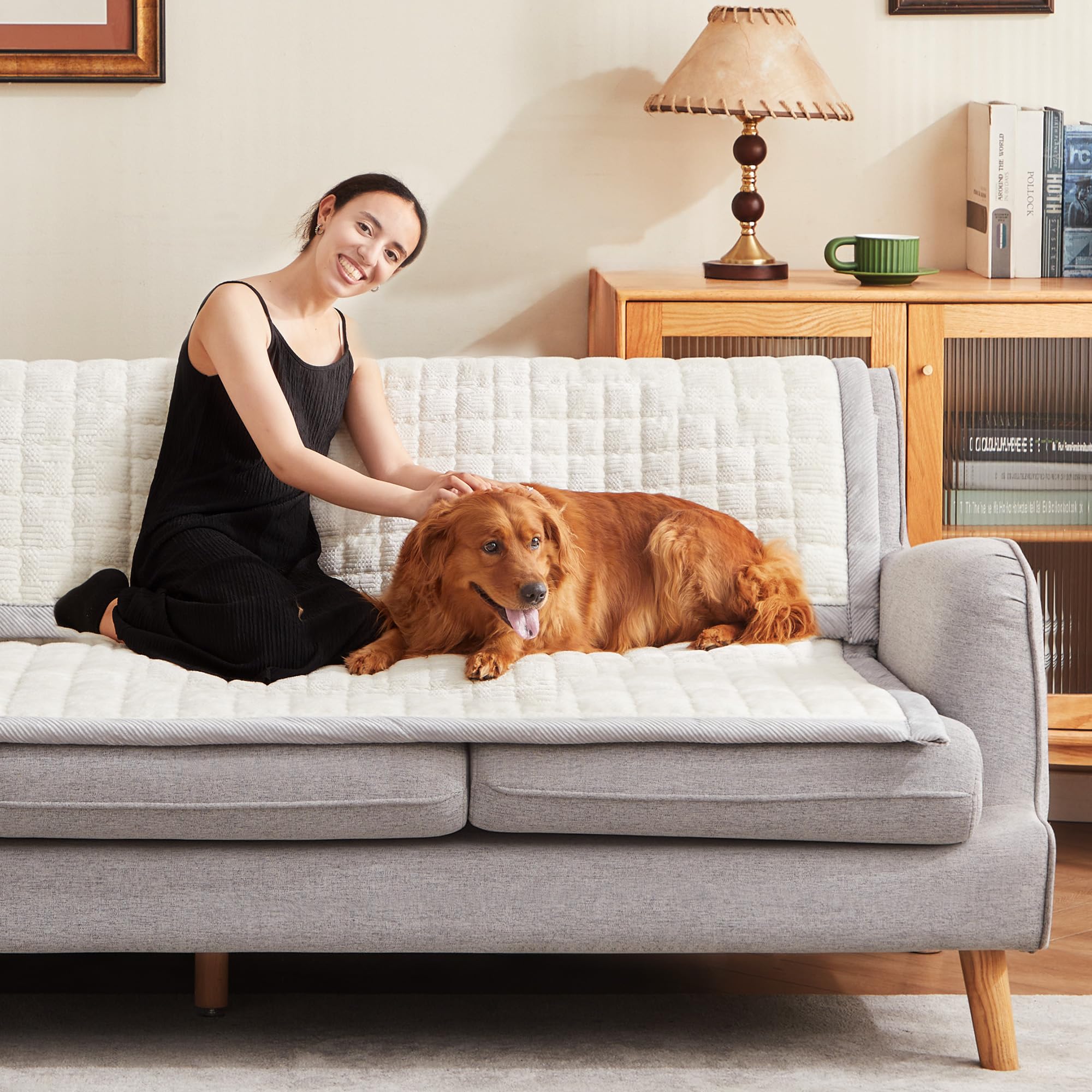 YJSMMXY Couch Cover for Dogs Washable, AntiSlip Back Cat Mat Pet Pad Blanket for Chair Recliner Bed Furniture Protector (Ivory,
