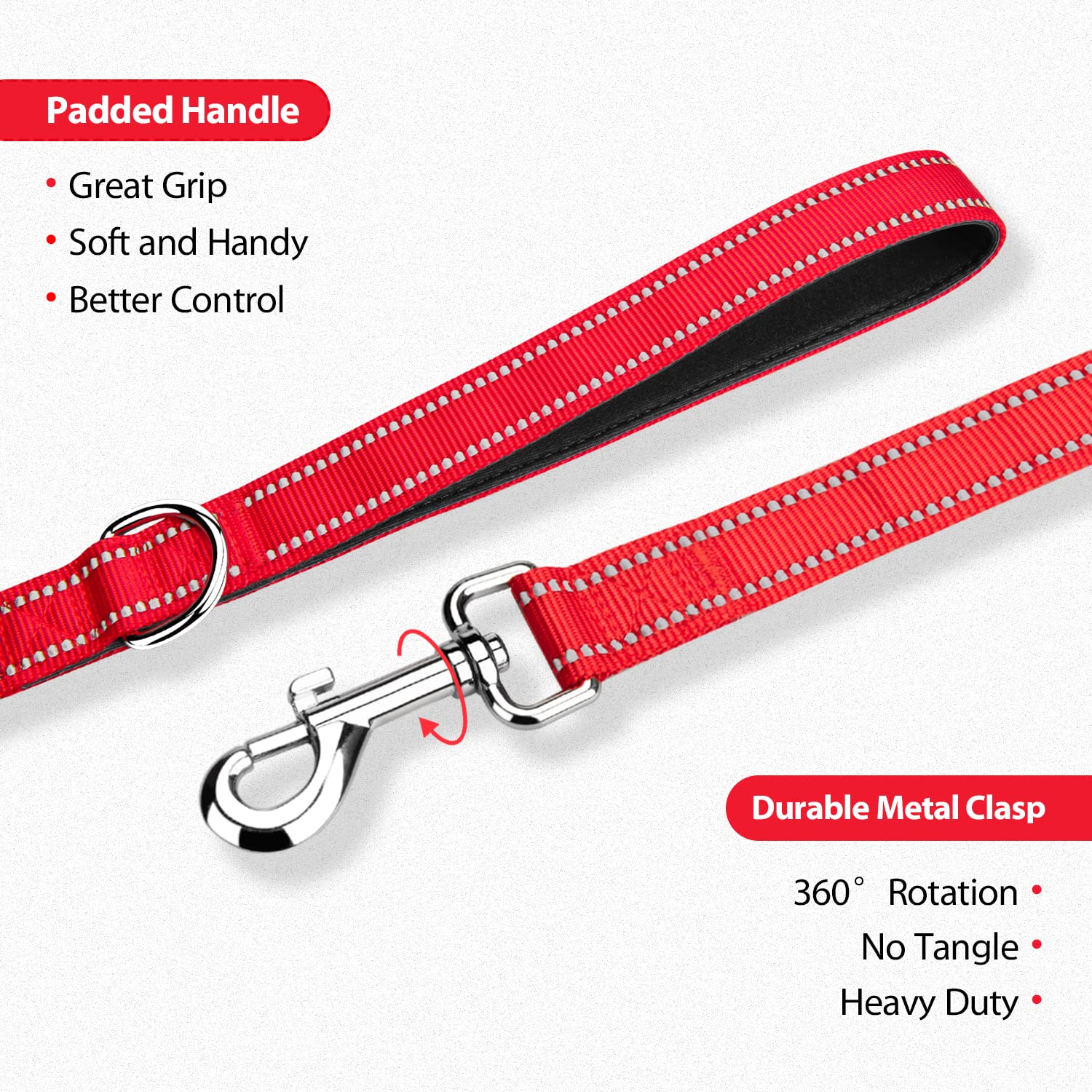 PHOEPET 5 Feet Dog Leash - Dual-Side Reflective - Soft Padded Handle - Fit for Walking, Training or Exploring Hiking, Camping (R