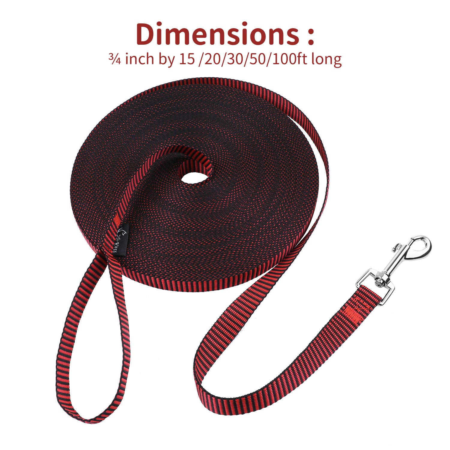 Hi Kiss Dog/Puppy Obedience Recall Training Agility Lead - 15Ft 20Ft 30Ft 50Ft 100Ft Training Leash - Great For Training, Play, Camping, Or Backyard(20Ft,Black_Red)