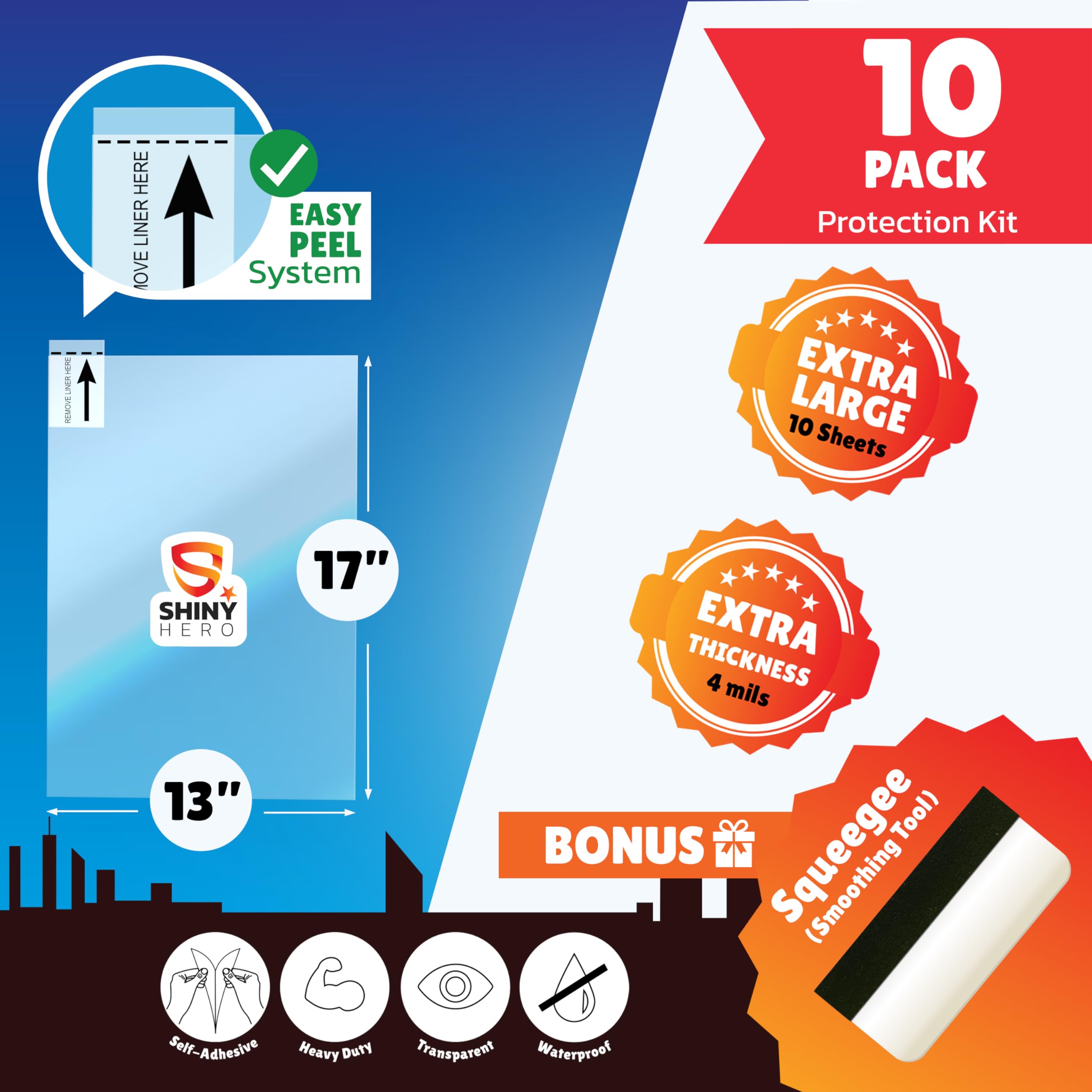 10Pack - Clear Wall & Door Protector from Dog Scratching - Anti Cat Couch Guard Plastic Sheets, Furniture Self-Adhesive Removabl