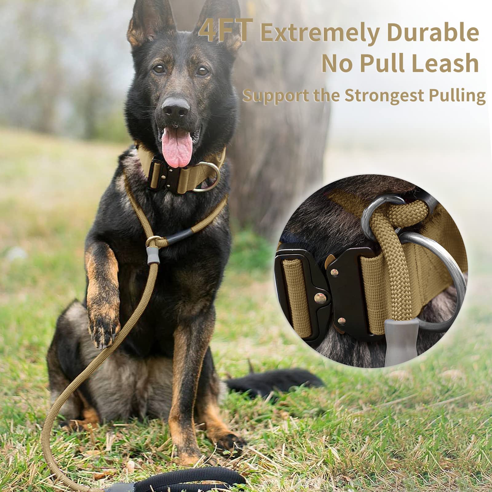 Strong Slip Rope Dog Training Leash (4Ft) - Heavy Duty Durable Braided Nylon Lead With Rubber Stopper & Padded Handle - No Pull