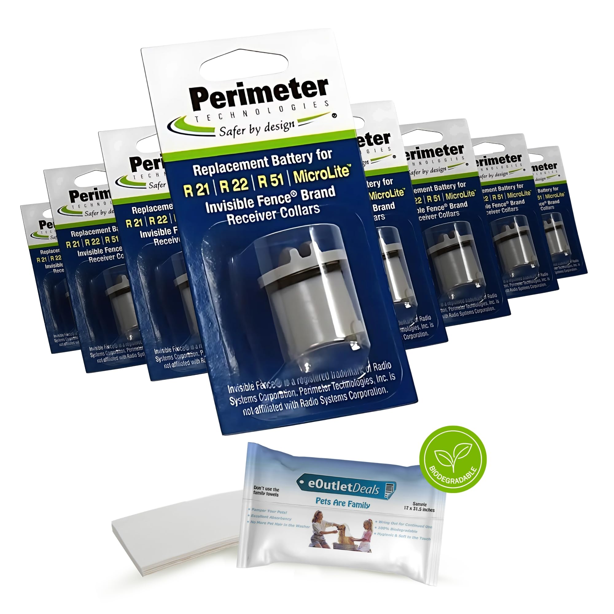 Perimeter Technologies Invisible Fence Collar Battery - Brand Compatible - Includes Eoutletdeals Pet Towel (8 Pack)