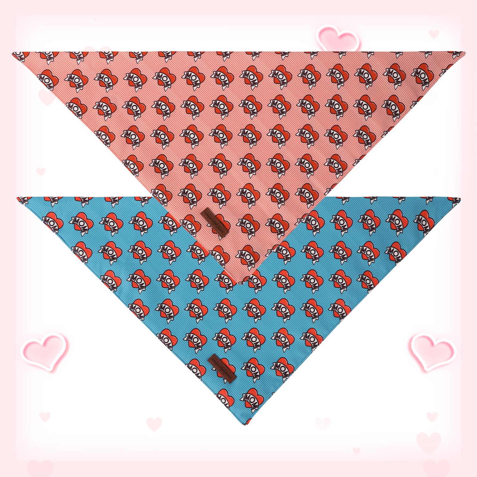 Unique Style Paws Dog Valentine'S Day Bandanas 2Pcs Washable Cotton Triangle Love Heart Dog Scarfs For Small Medium Large Dogs A