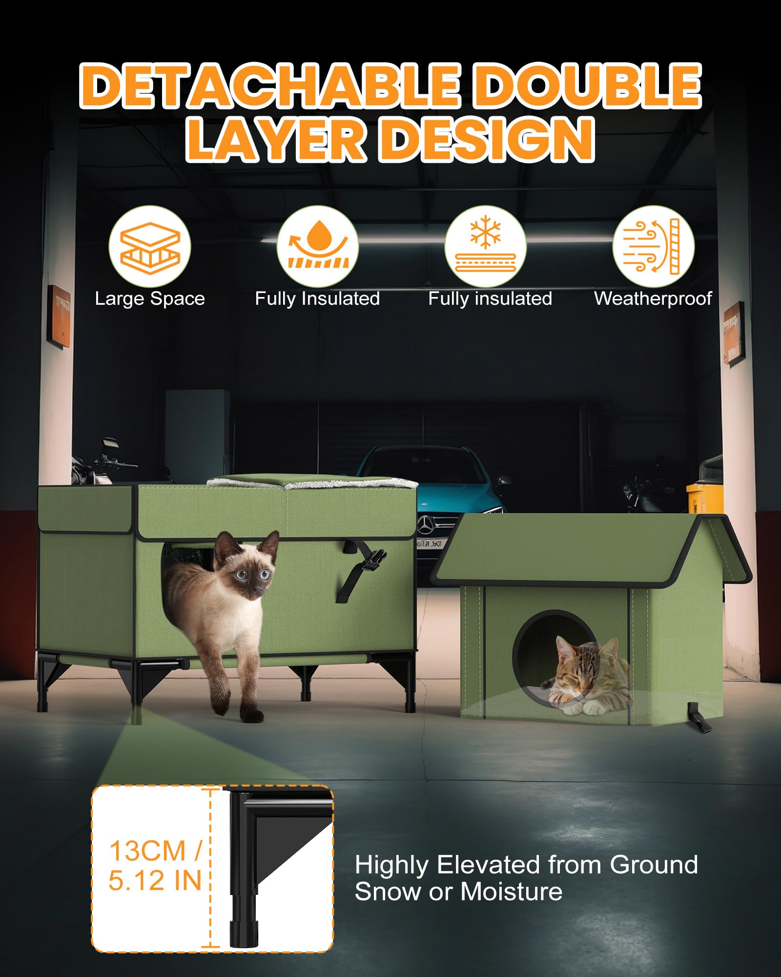 Lesotc Heated Cat House For Outside Cats In Winter, Extremely Waterproof, Fully Insulated Outdoor Cat Shelter With Cat Heating P