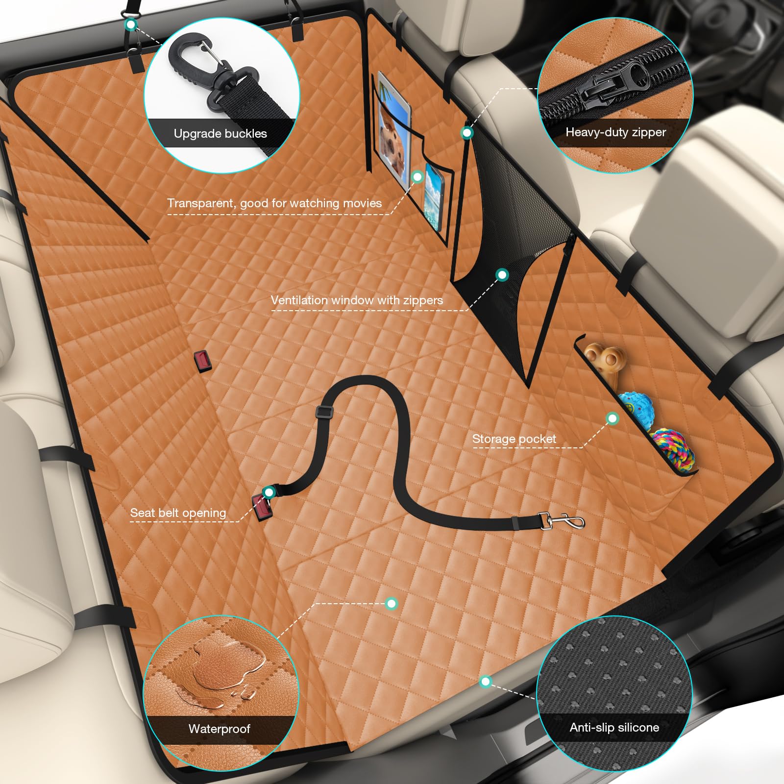 Asfrost Pu Leather Dog Seat Cover For Back Seat Extender-Upgraded Hard Bottom Back Seat Pet Cover For Dogs, Anti-Scratch Nonslip