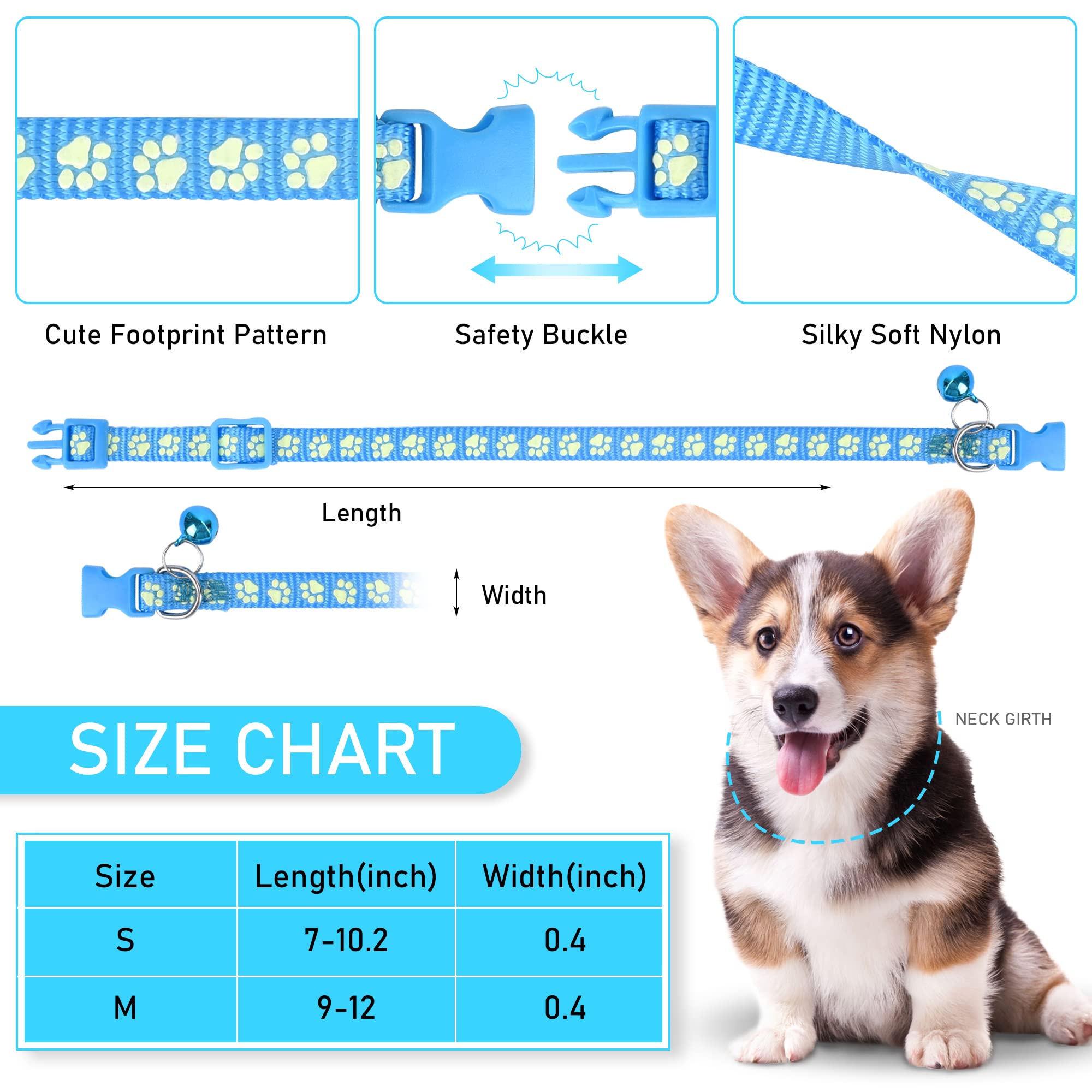 GAMUDA 12Pcs Reflective Puppy Collars, Soft Nylon Whelping Collars, Identification Collars Glow in The Dark, Adjustable Buckle L