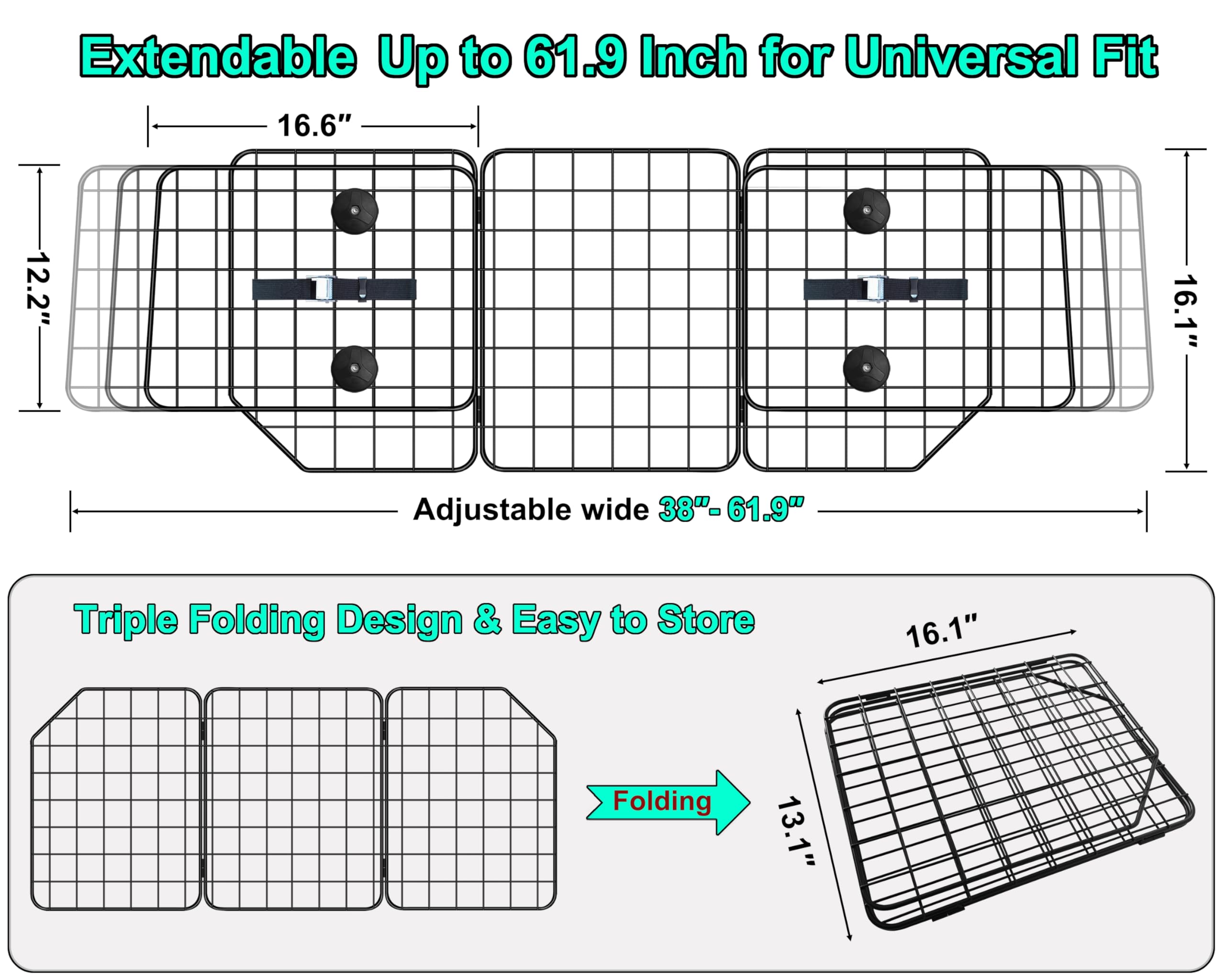 Casimr Dog Car Barrier For Suvs, Vehicles, Trucks, Cars, Adjustable Pet Divider Cargo Area Universal-Fit, Folding Design For Eas