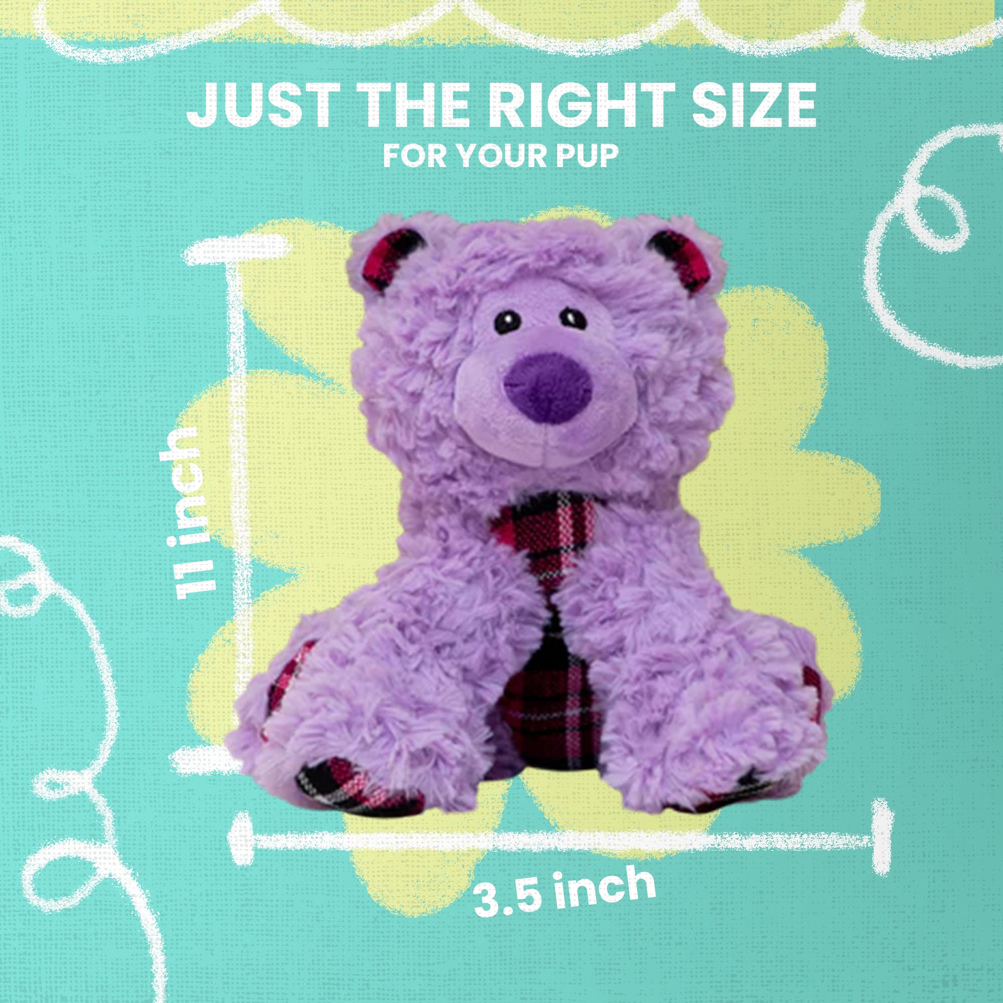 Snugarooz Bella The Bear Plush Dog Toy - Purple - Soft & Durable Squeaky Toy For Chewers - Eco-Friendly Materials - Perfect For Puppies & Small Dogs