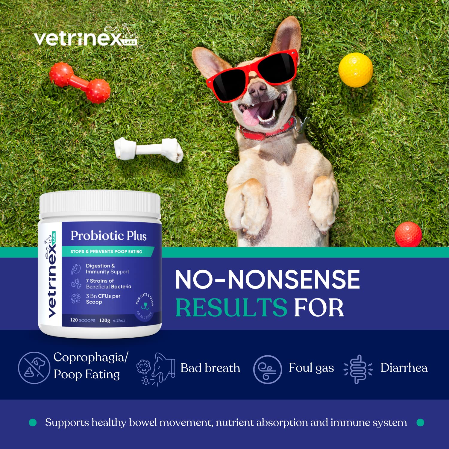 Vetrinex Labs Coprophagia Poop Eating Deterrent & Prevention, Stop & Prevent Stool Eating Treatment - Probiotics for Dogs, Cats