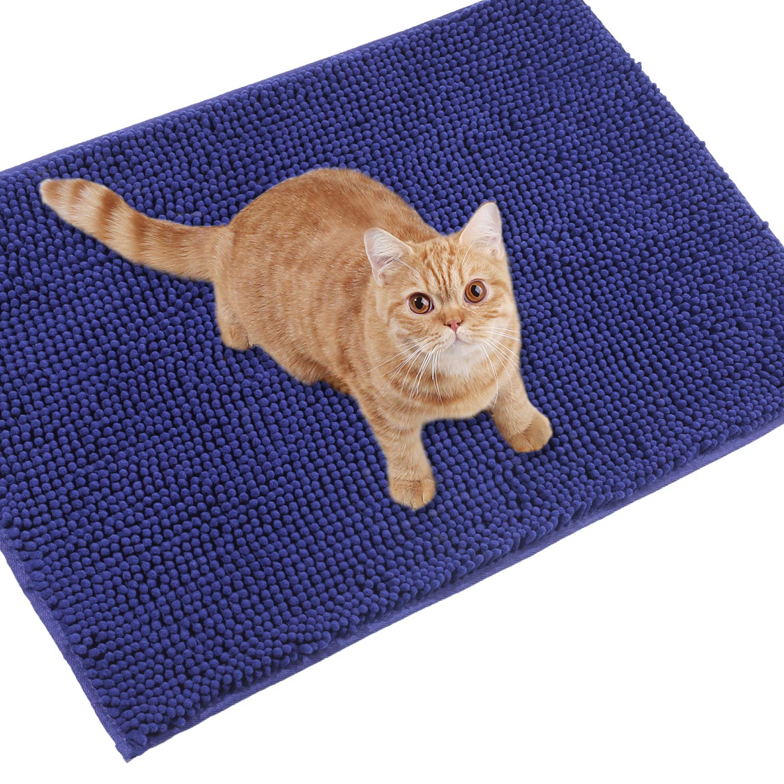 Vivaglory 31'× 20' Litter Box Mat, Microfiber Cat Litter Catcher With Waterproof Back, Super Soft For Cat'S Paws, Machine Washable, Navy Blue
