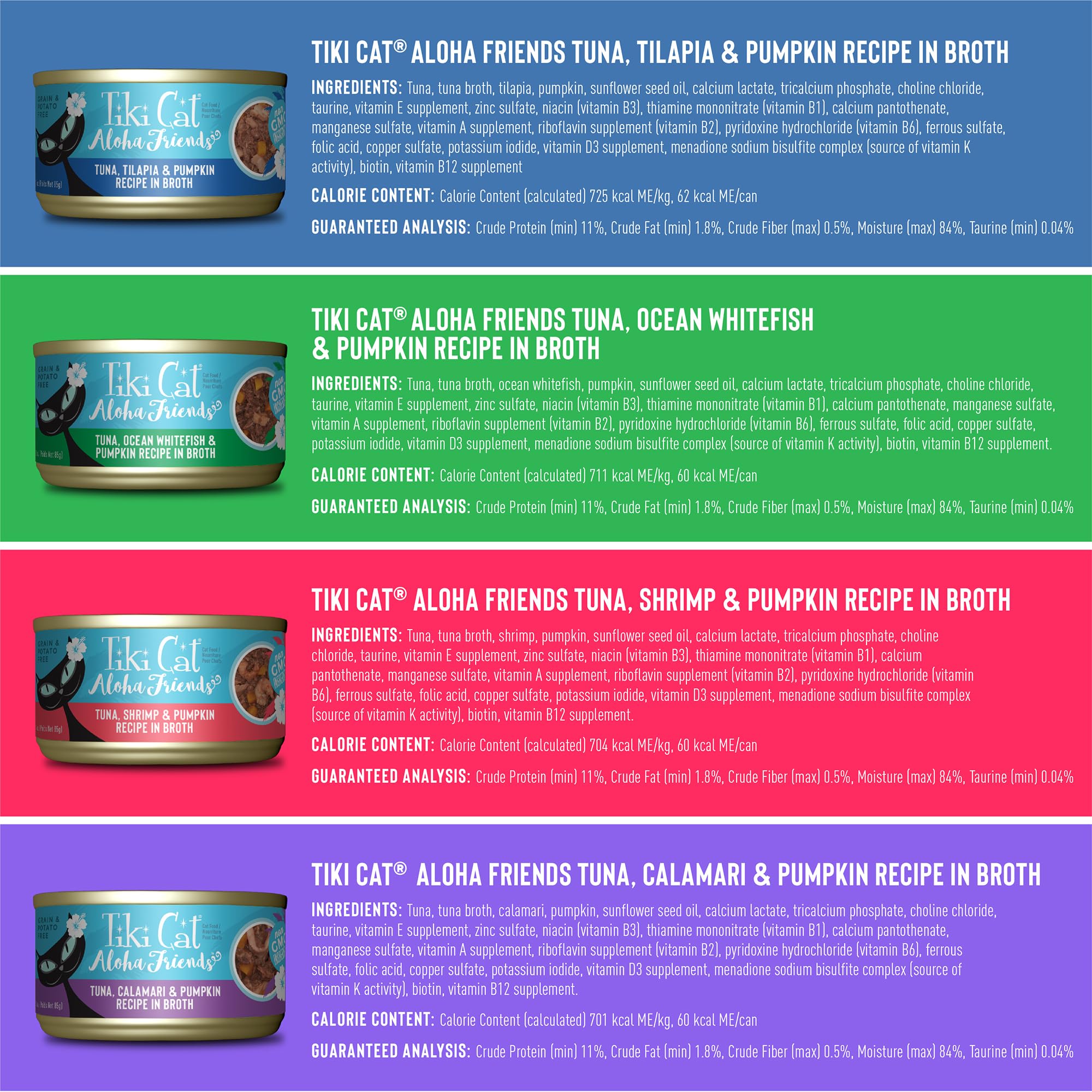 Tiki Cat Aloha Friends Variety Pack, Seafood Flavors with Pumpkin, Wet, High-Protein & High-Moisture Cat Food, For All Life Stag