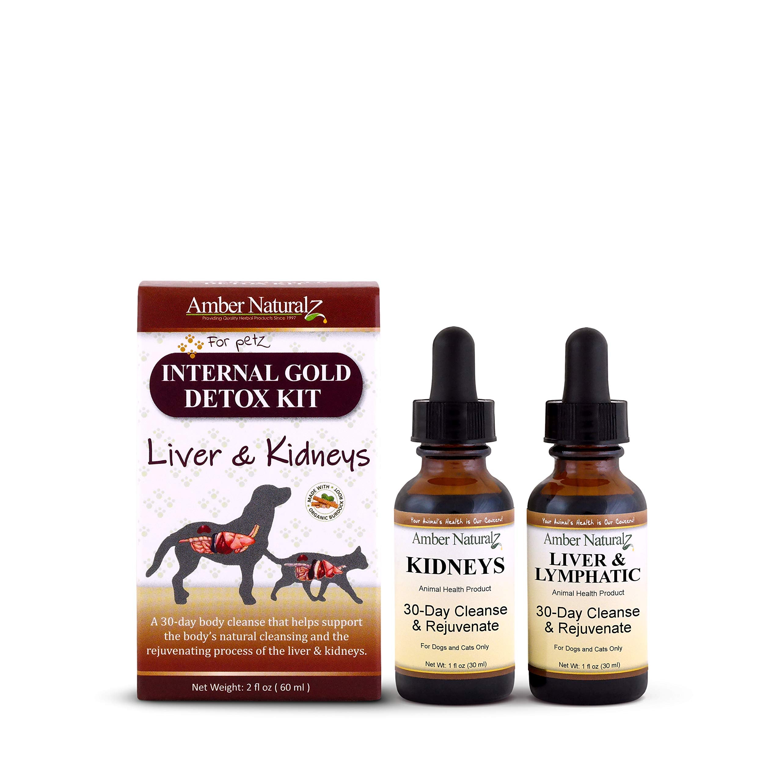 AMBER NATURALZ Internal Gold Detox Kit for Dogs, Cats, Birds, Rabbits, and Guinea Pigs | Herbal Support for Liver and Kidney Hea