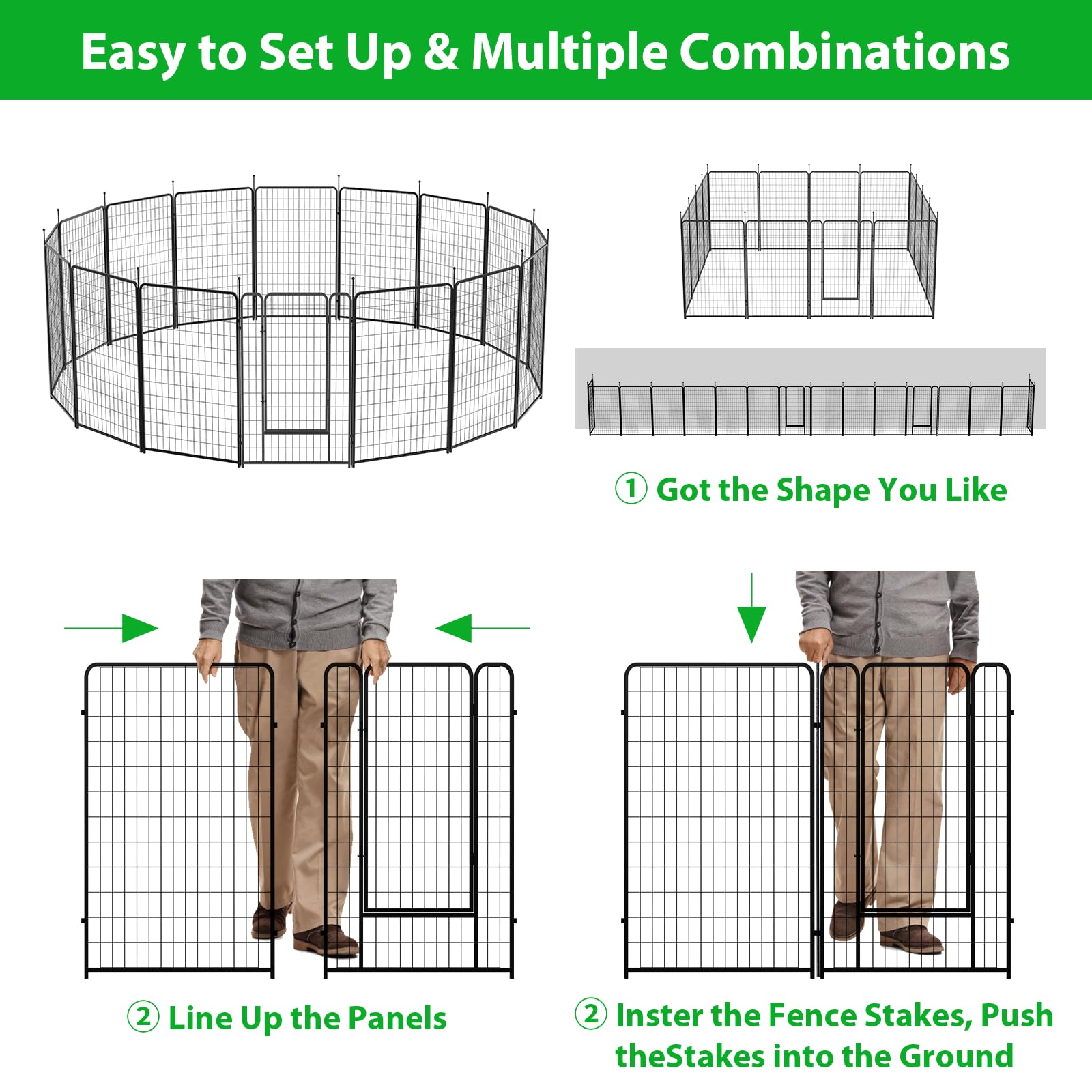 Kfvigoho Dog Playpen Outdoor 16 Panels Heavy Duty Dog Pen 26'' W  50'' H Anti-Rust Exercise Fence With Doors For Large/Medium Pe