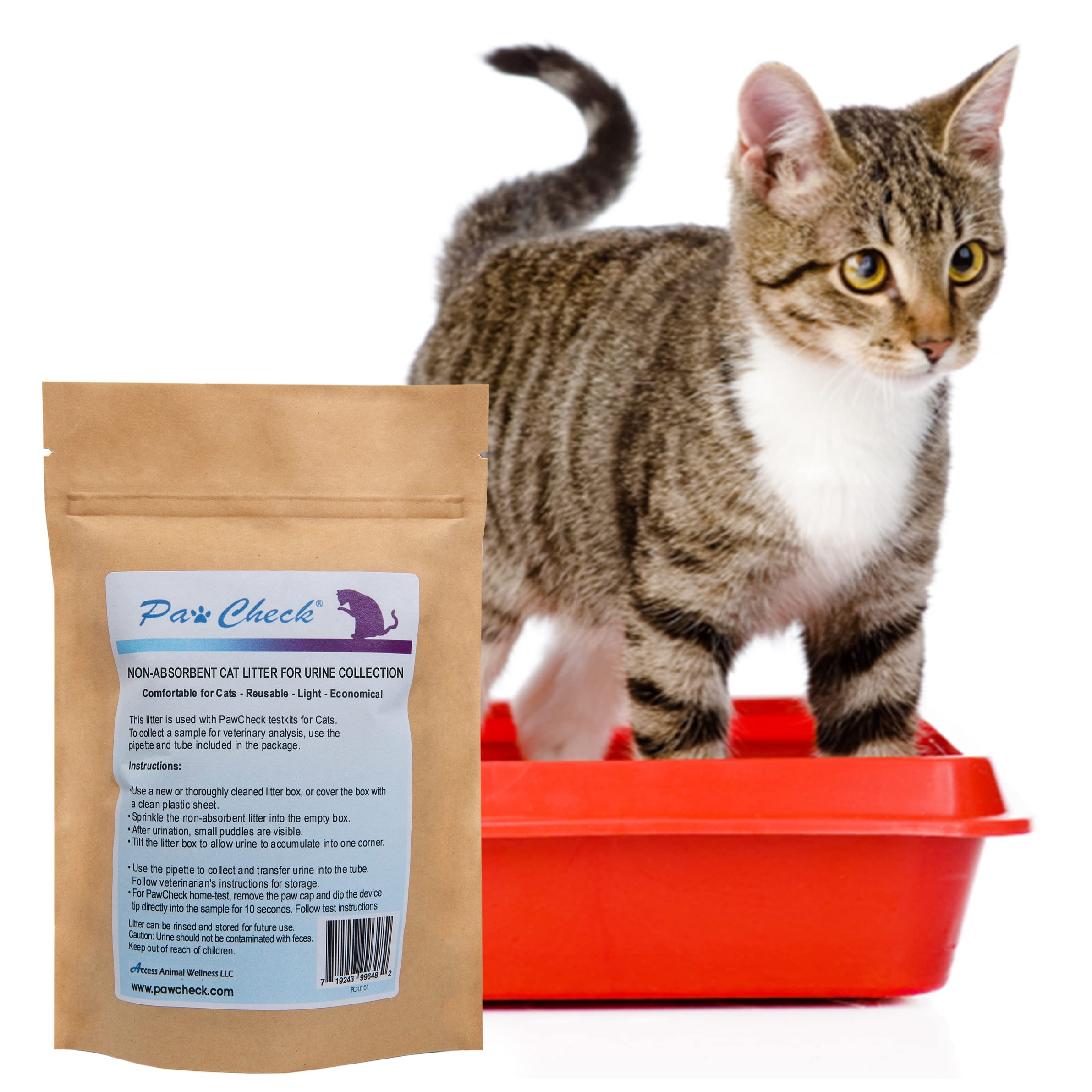 Pawcheck Cat Litter For Urine Collection - Reusable And Non-Absorbent Cat Urine Collection Home Kit Intended To Monitor Cat Health