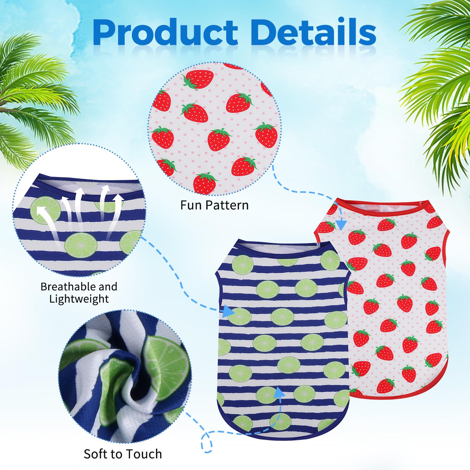 2 Pack Dog Shirt For Small Dogs - Cute Puppy Soft Vest Sleeveless T-Shirt Summer Funny Strawberry Lemon Print Dog Clothes Lightw