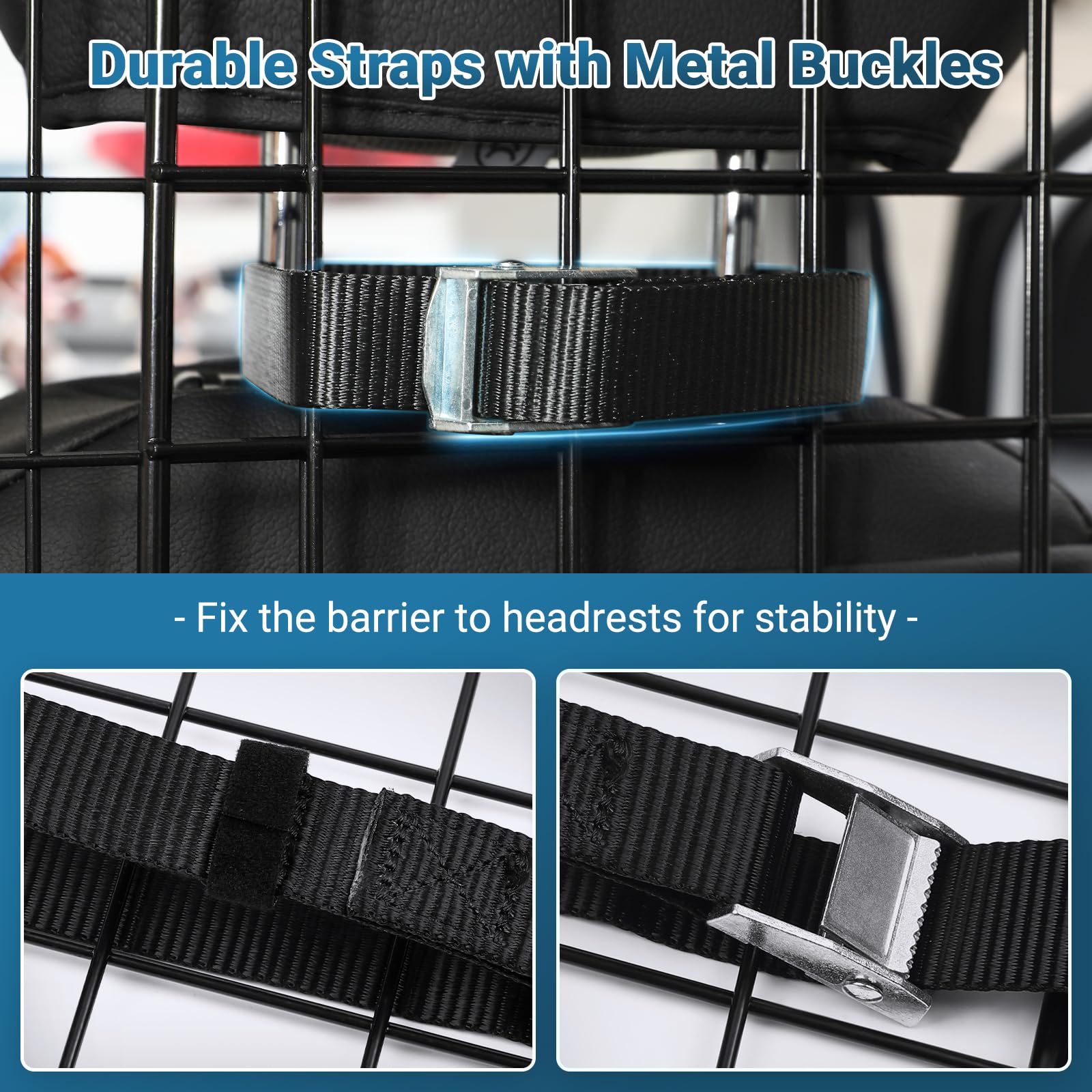 rabbitgoo Dog Car Barrier for SUVs, Adjustable Large Pet Gate, Universal-Fit Divider Cargo Net, Heavy-Duty Wire Mesh Dog Barrier