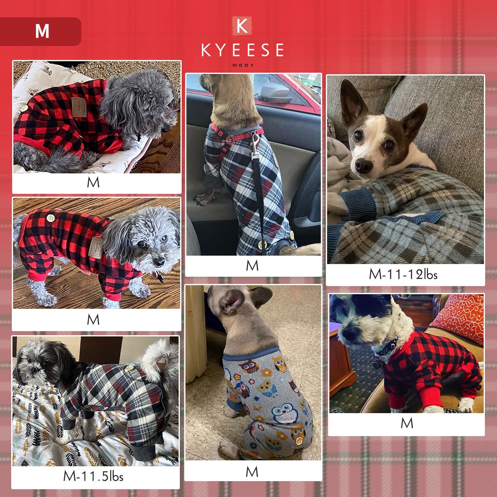 Kyeese Small Dog Pajamas Plaid Soft Material Lightweight Dog Pajama Pjs