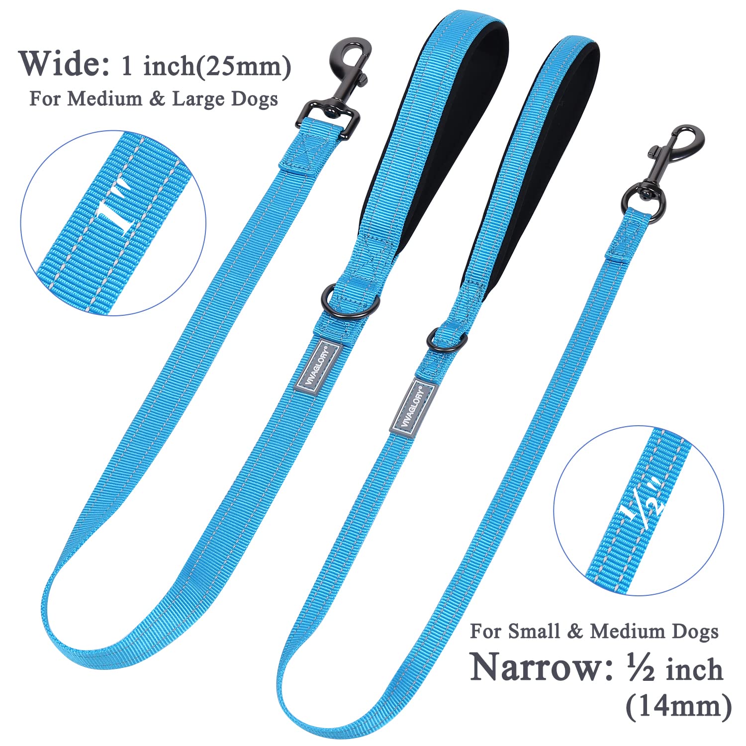 Vivaglory Dog Leash, Dog Training Leashes With Comfortable Padded Handle, Heavy Duty Reflective For Safety Walking Leash For Med