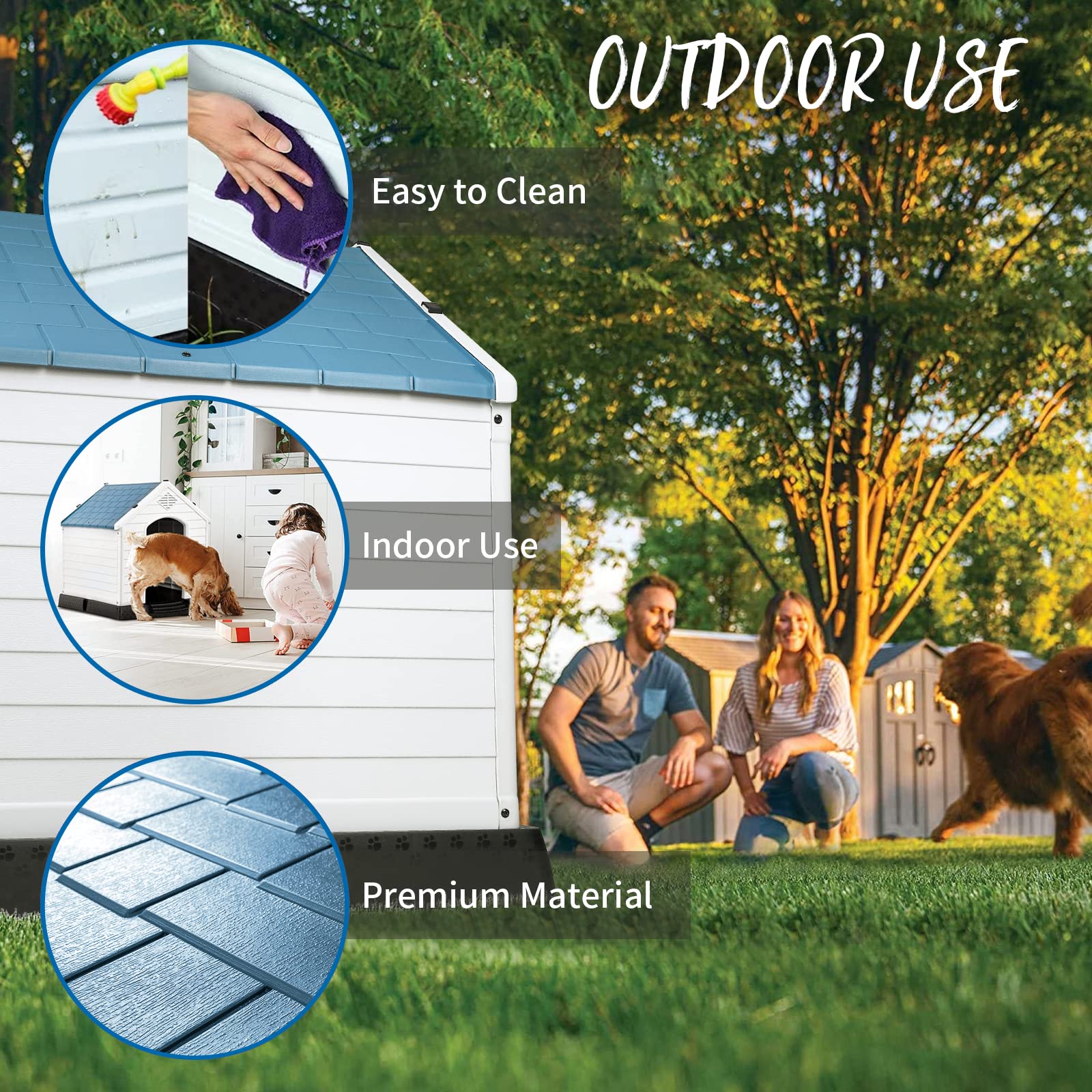 Pukami Plastic Outdoor Indoor,Durable Dog House For Small Medium Large Dogs,Waterproof, With Elevated Floor And Air Vents,Ventilate & Easy Clean And Assemble(Blue, 42Inch)