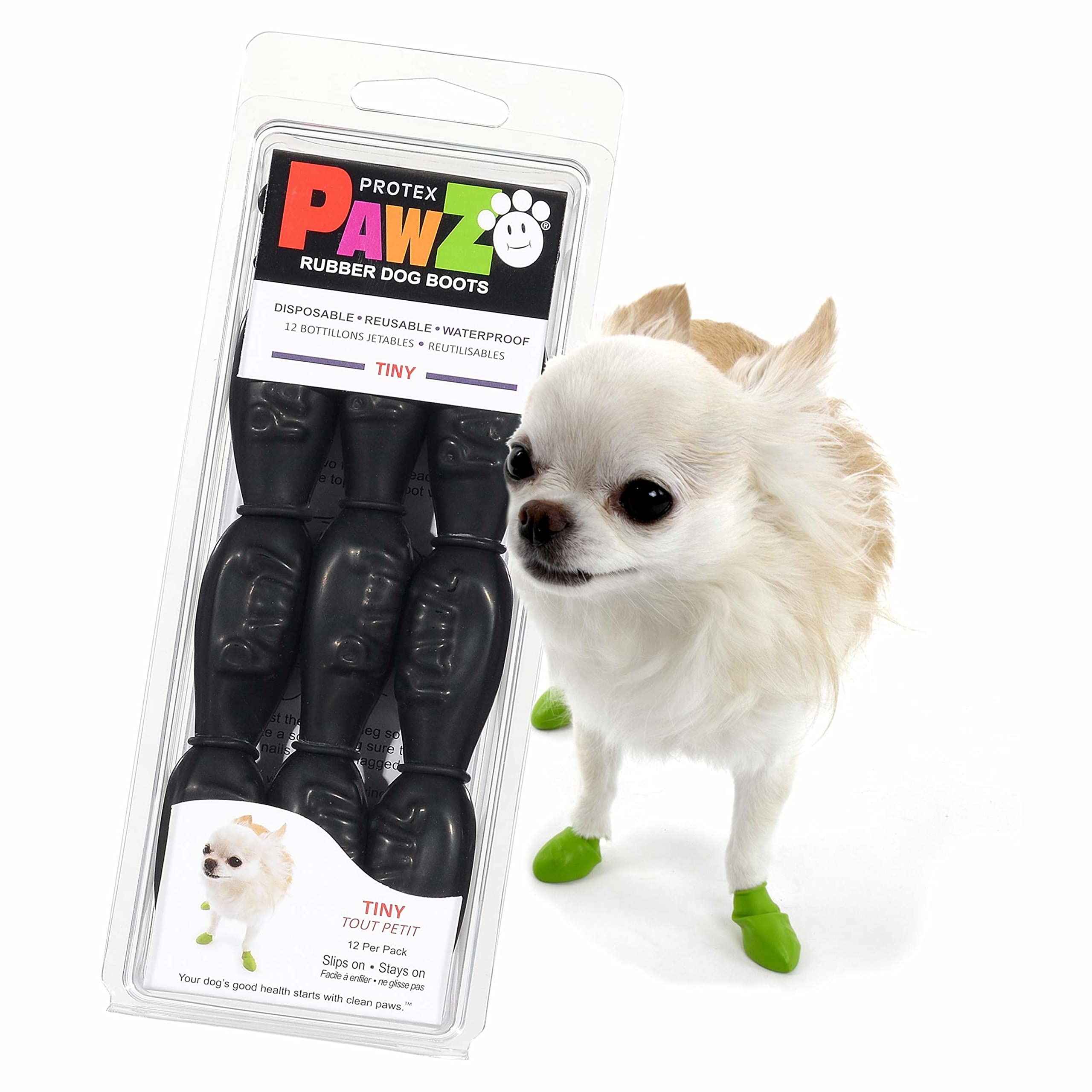 Pawz Rubber Dog Boots For Paws Up To 1'', 12 Pack - All-Weather Dog Booties For Hot Pavement, Snow, Mud, And Rain - Waterproof, 