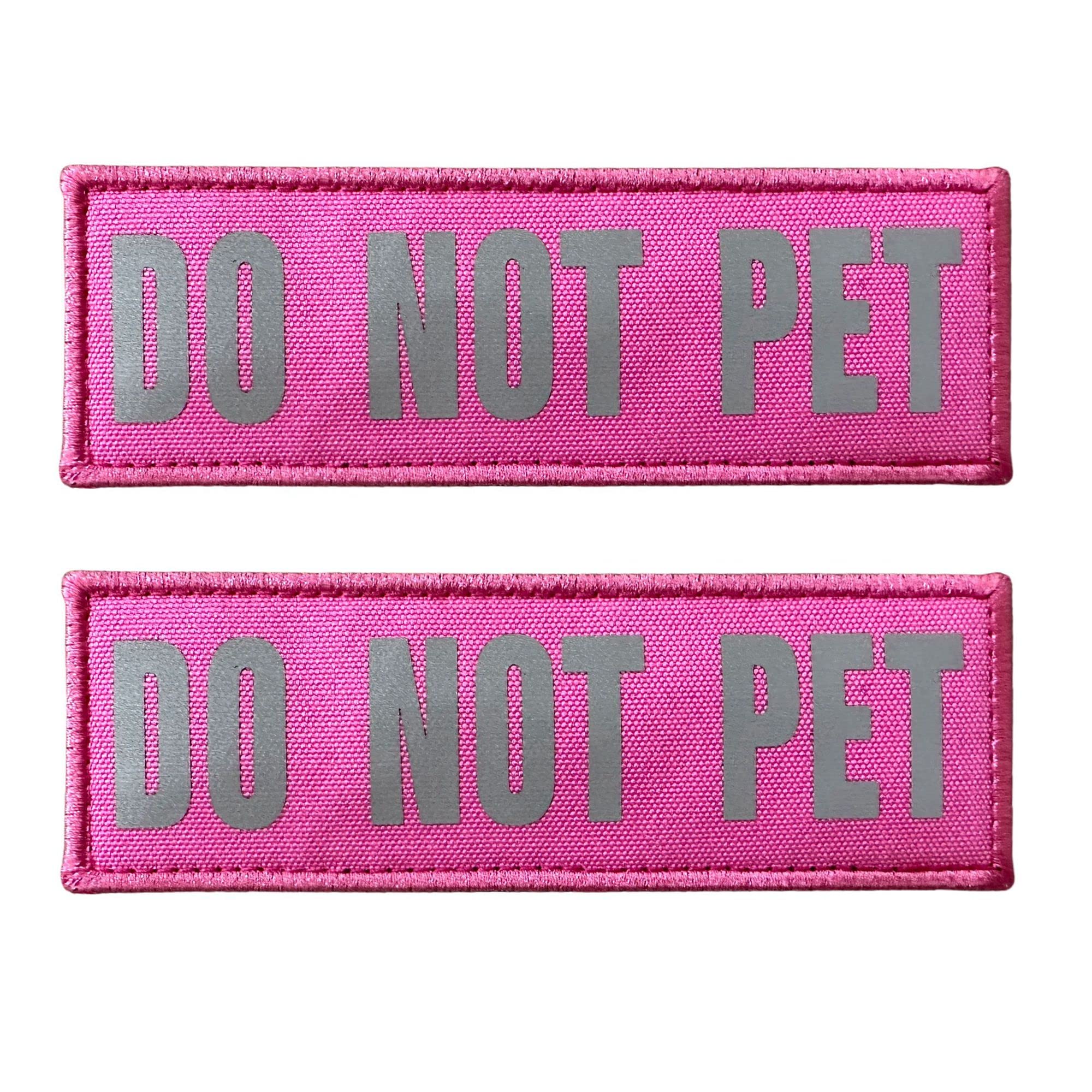 JUJUPUPS Pink Reflective Dog Patches 2 Pack Service Dog ,in Training, DO NOT PET, Tags with Hook and Loop Patches for Vests and 