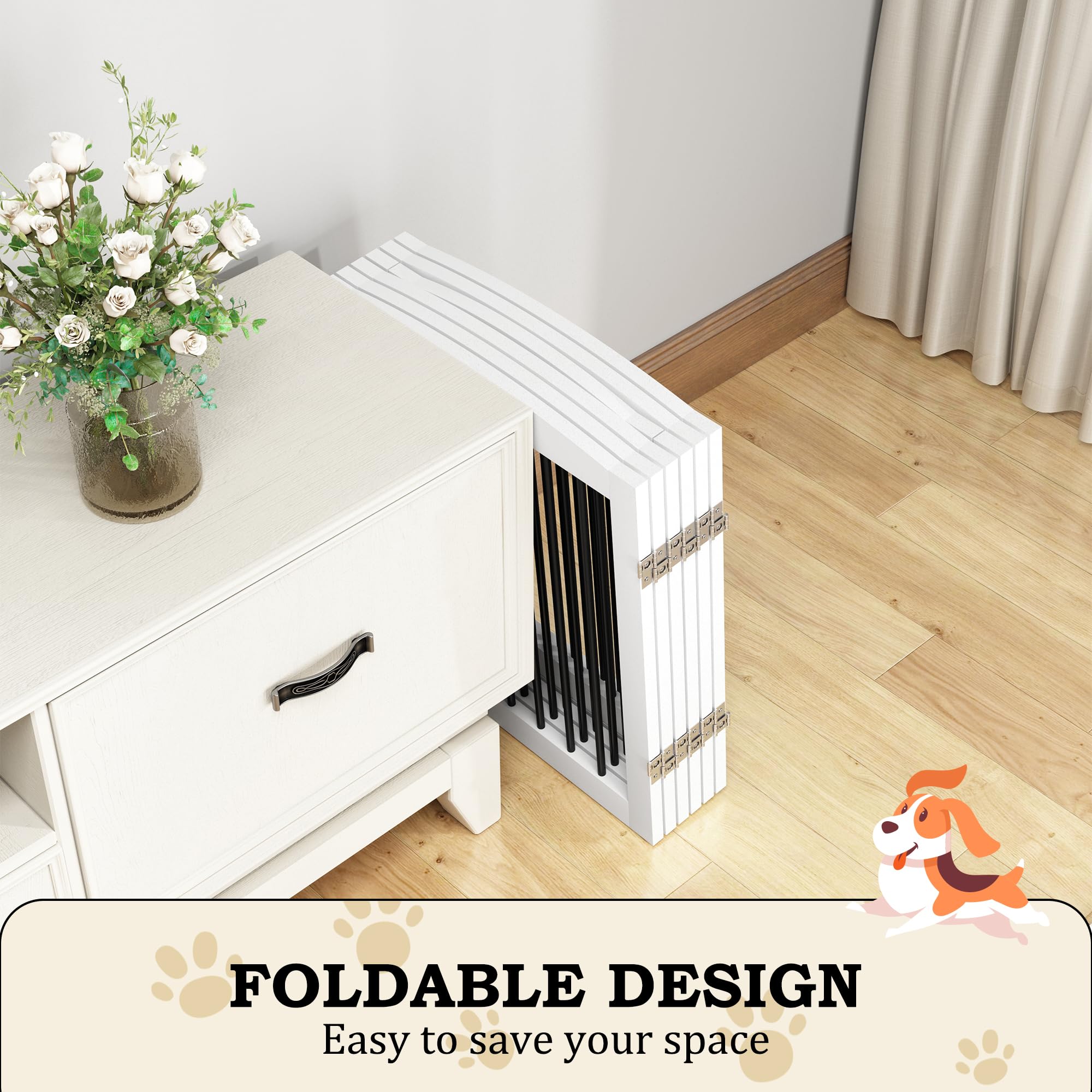 PUPETPO Freestanding Pet Gates with Walk Through Door, Dog Indoor Fence, Dog Gate for The House, Stairs, Extra Wide Dog Gate, Su