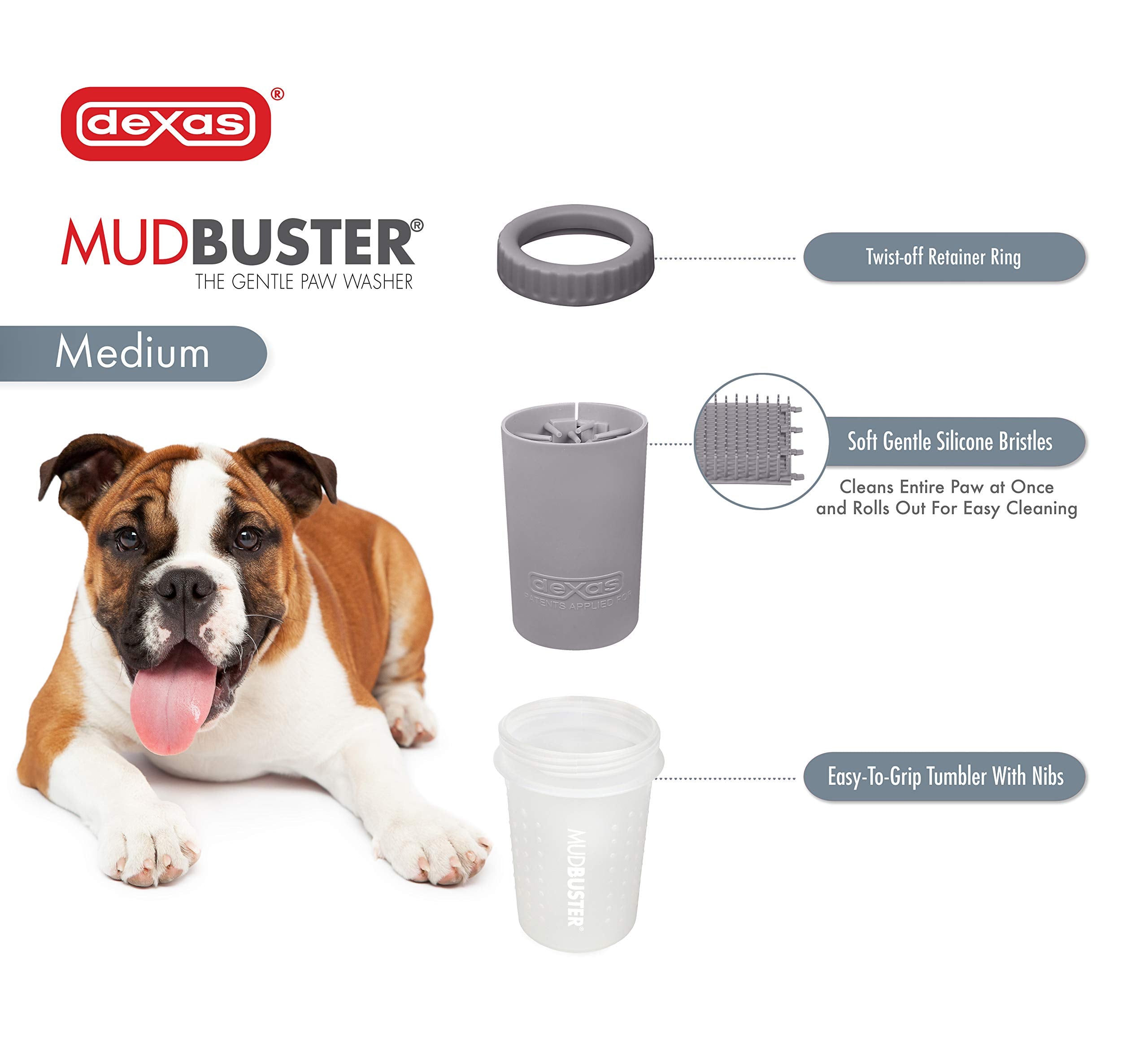 Dexas Mudbuster Portable Dog Paw Washer/Paw Cleaner, Medium, Light Gray
