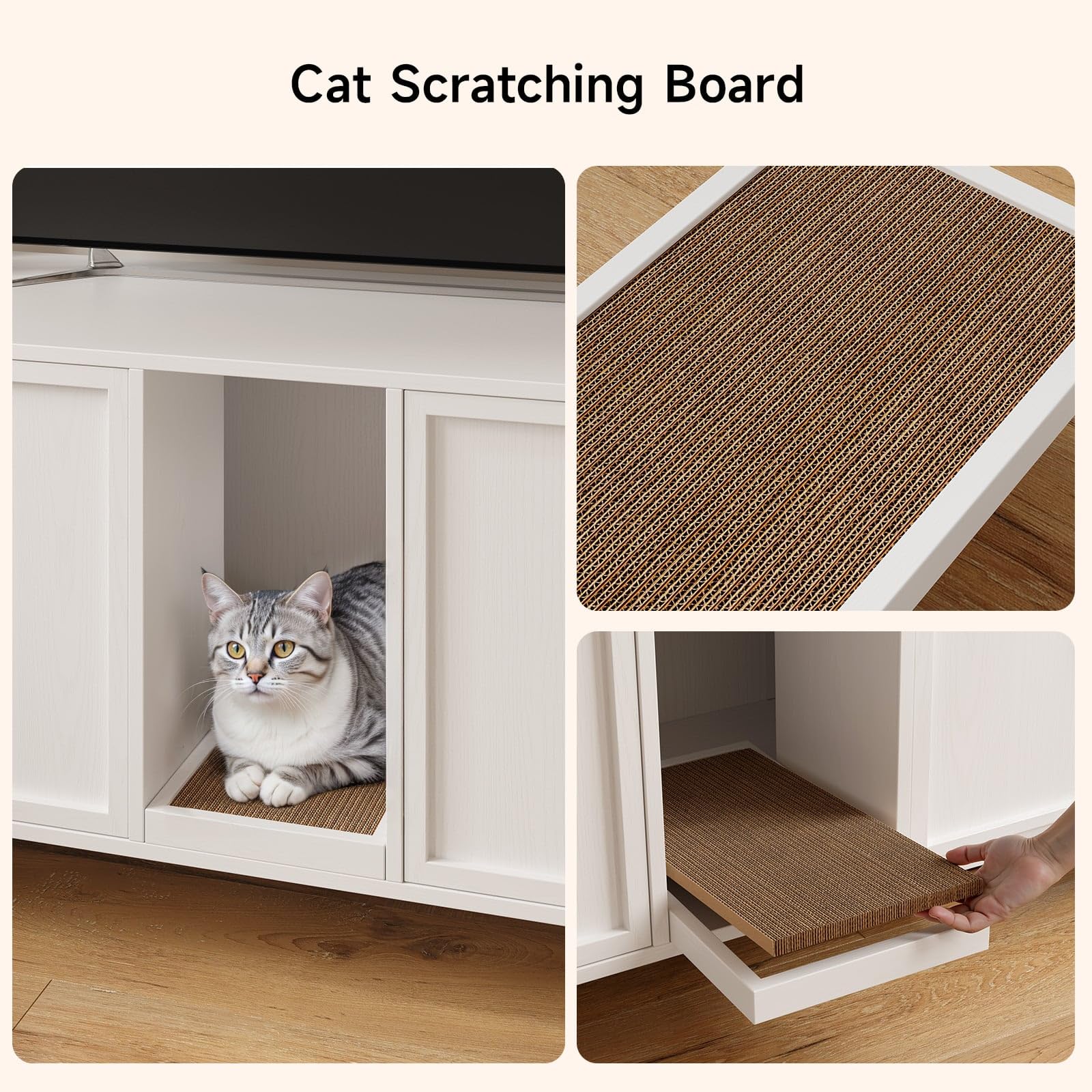 ONBRILL 59 Inches Cat Litter Box Enclosure for 2 Cats, Hidden Litter Boxes Furniture with Cat Scratch Pad, Large Indoor Pet Hous