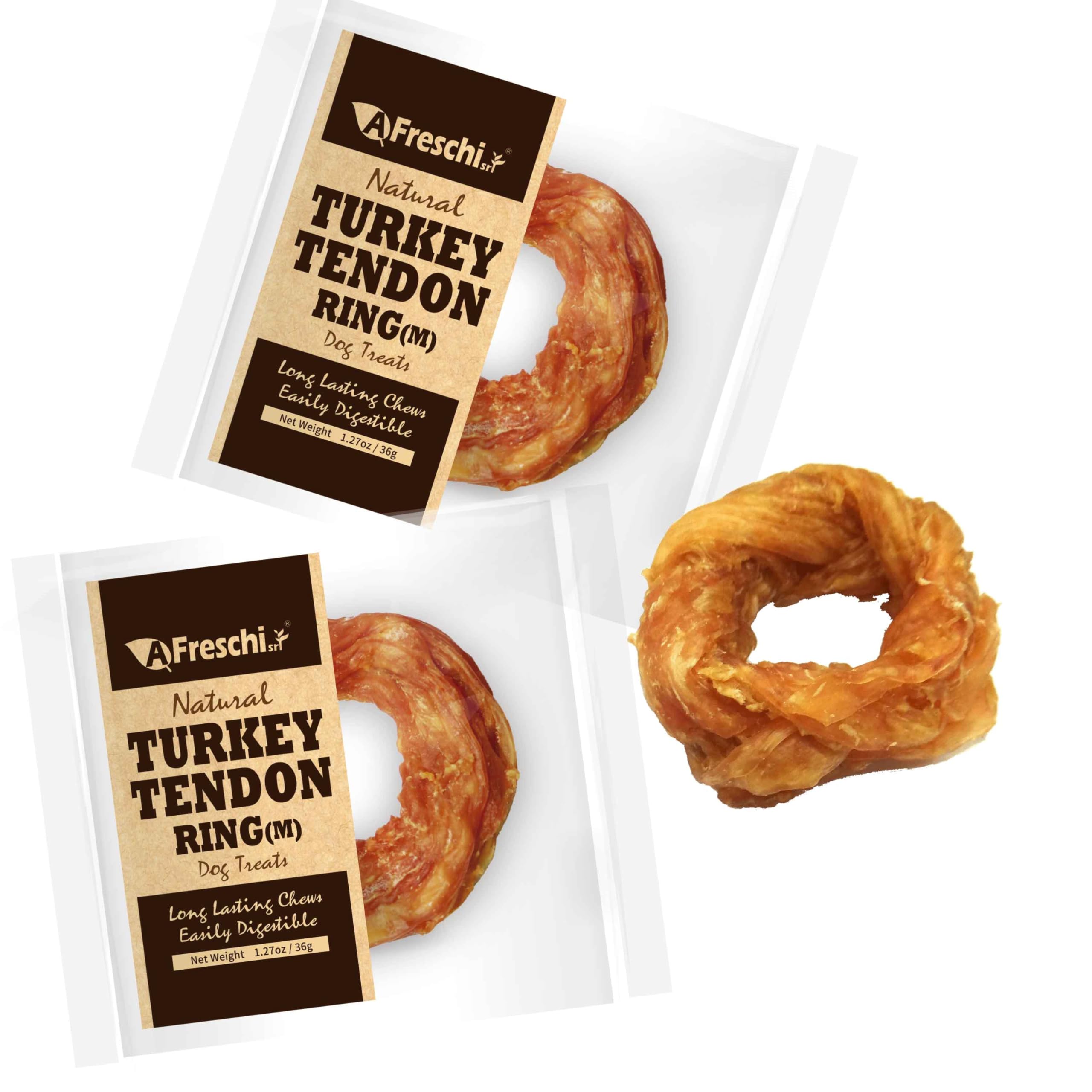 Afreschi Natural Turkey Tendon Ring (M) Pack of 2, Dog Treats for Signature Series, All Natural Human Grade Puppy Chew, Turkey S