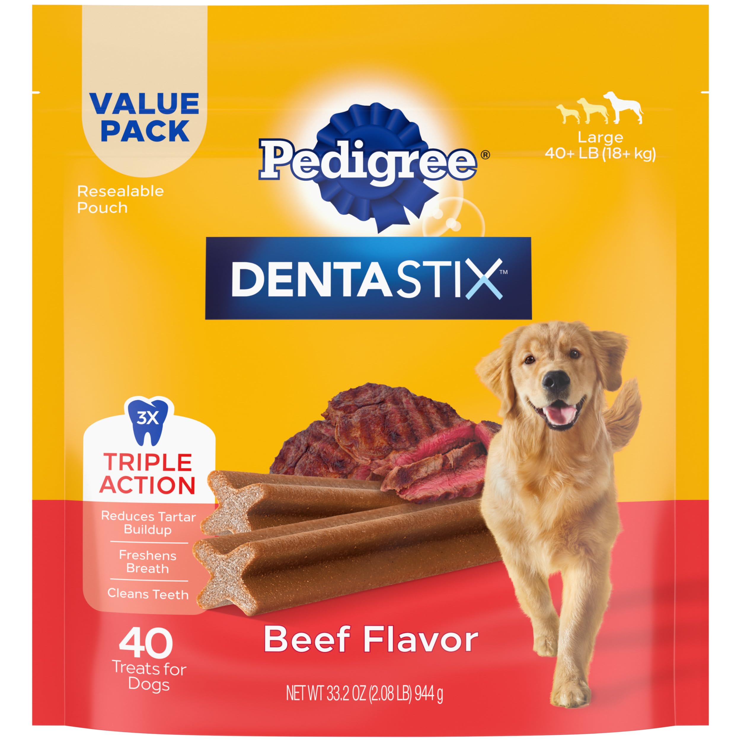 PEDIGREE DENTASTIX Large Dog Dental Treats Beef Flavor Dental Bones, 2.08 lb. Value Pack (40 Treats)