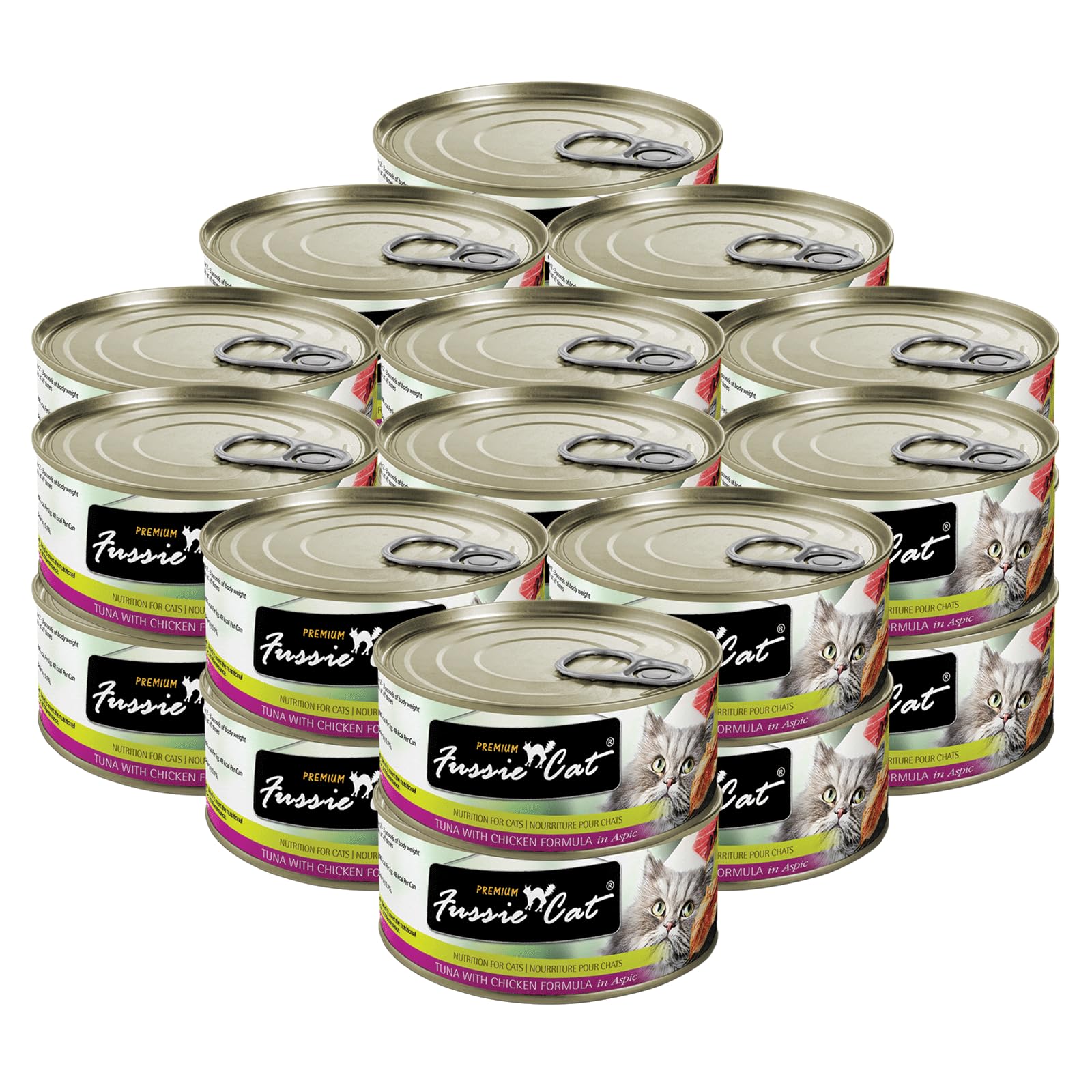 Fussie Cat Premium Tuna with Chicken in Aspic Wet Cat Food - 2.82oz Cans, Case of 24 - Grain-Free, Purple
