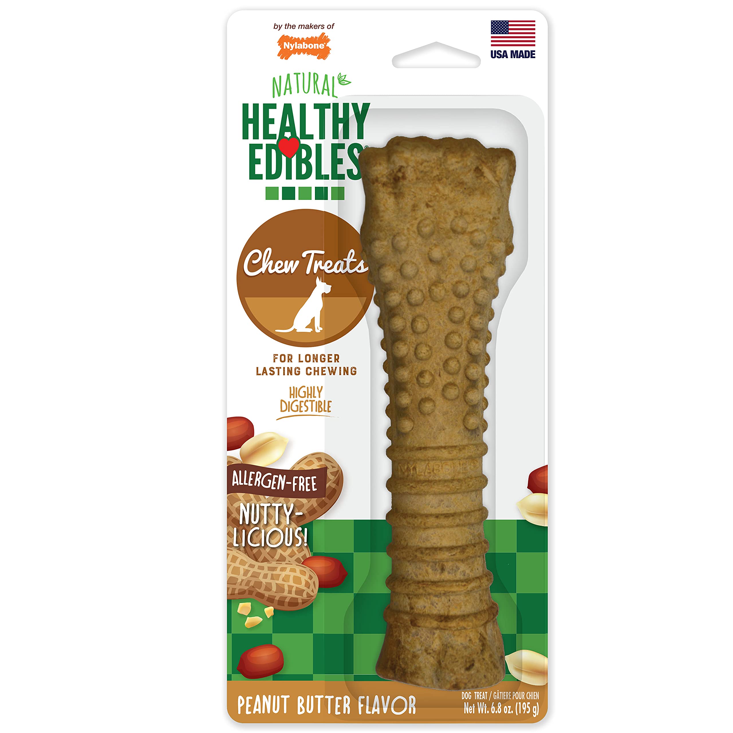 Nylabone Healthy Edibles Natural Dog Chews Long Lasting Peanut Butter Flavor Treats for Dogs, X-Large/Souper (1 Count)