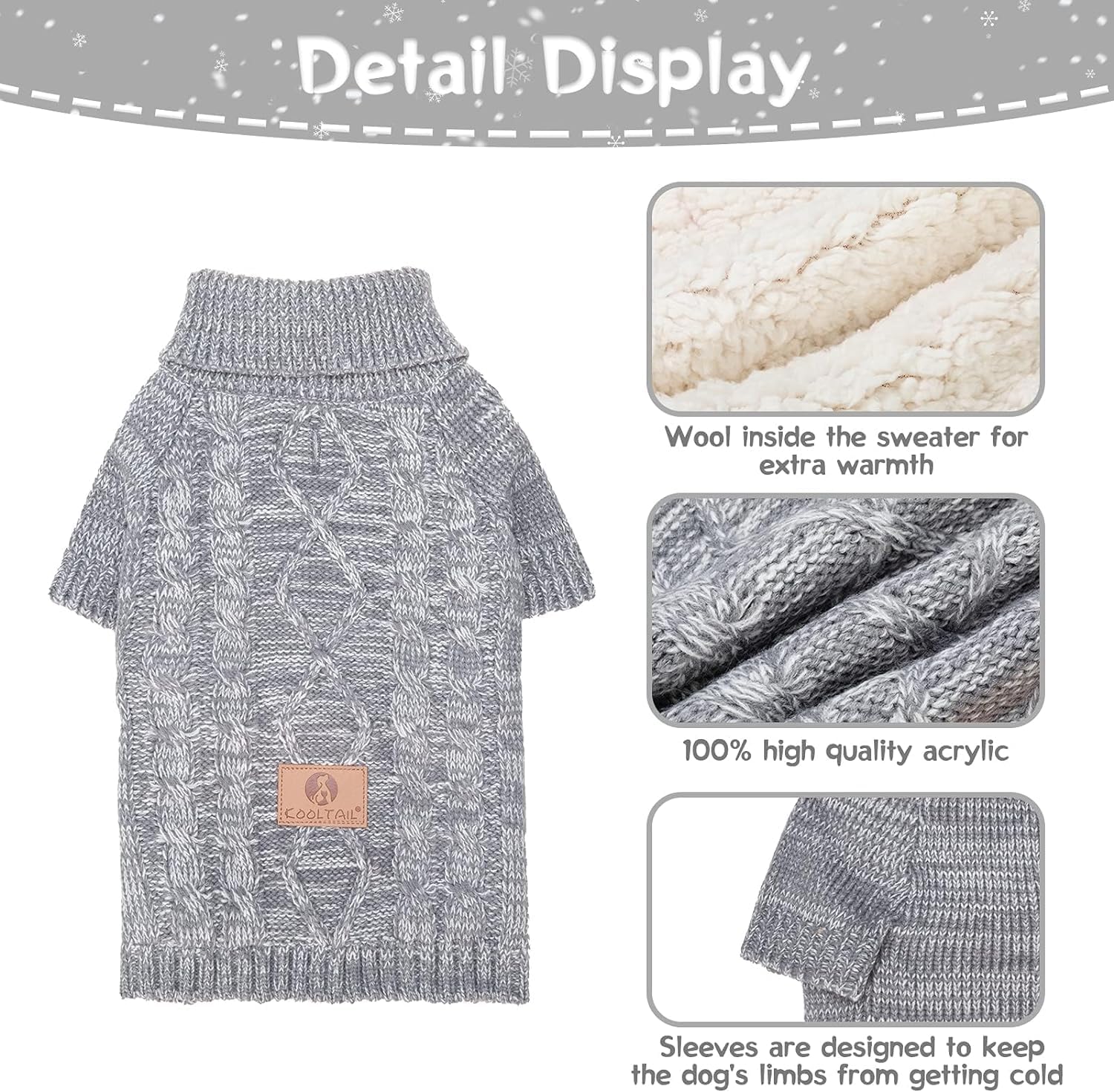 Kooltail Knitted Dog Sweater For Small Medium Large Dogs, Turtleneck Cable Knit Doggy Winter Coat Warm Clothes Sweatshirt Outfit