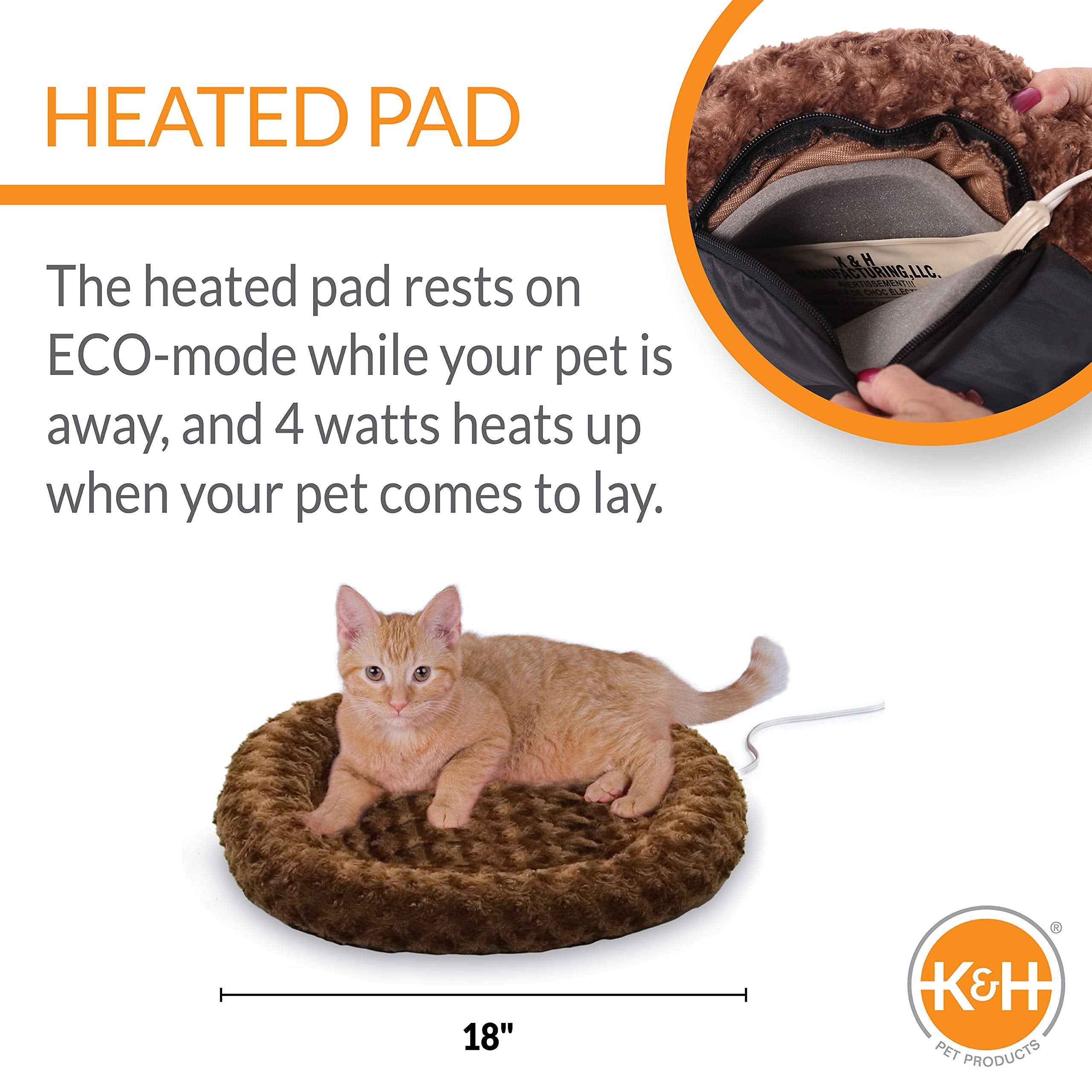 K&H Pet Products Bolster Heated Cat Bed for Indoor Cats, Thermo-Kitty Fashion Splash Orthopedic Foam Heated Pet Bed for Cats or