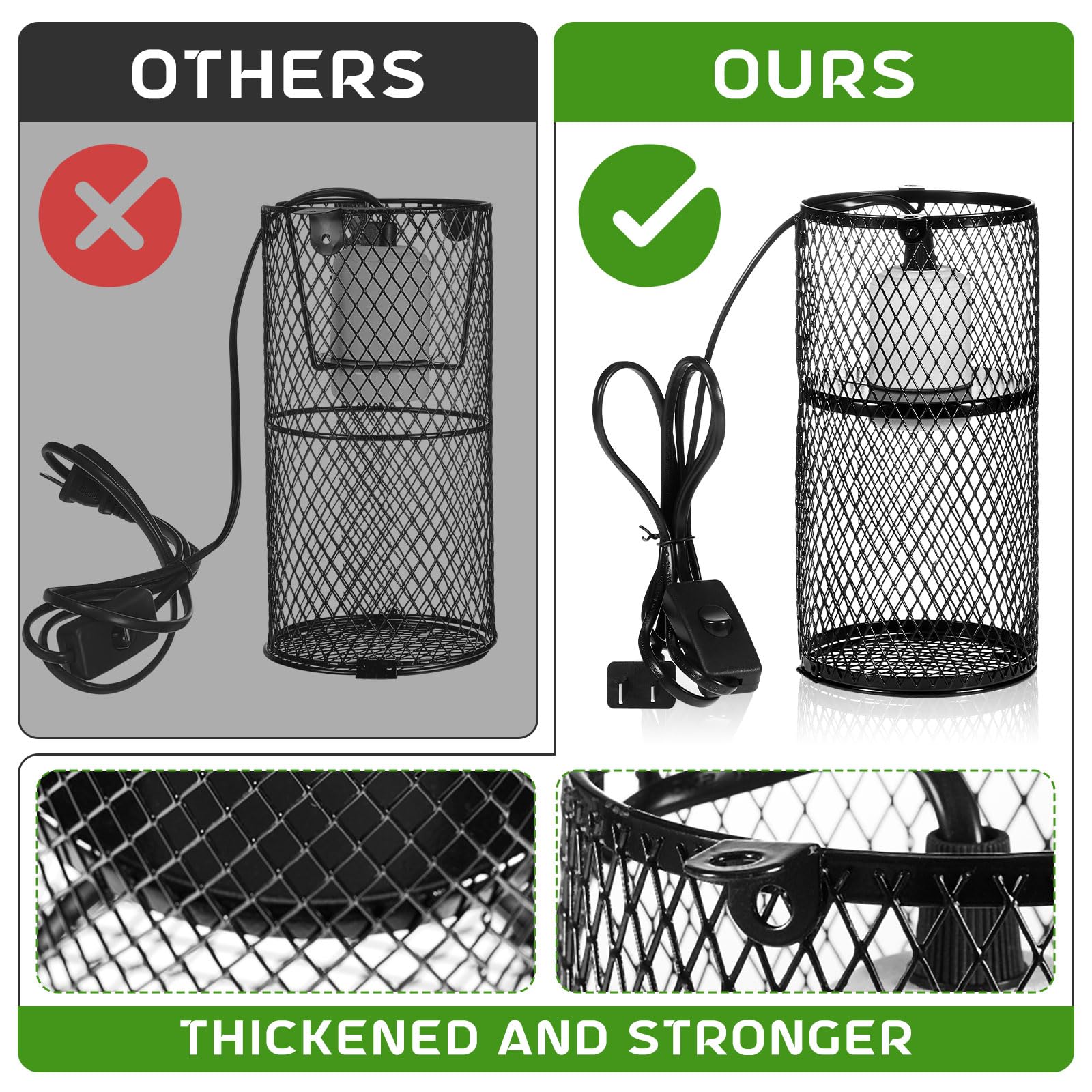 Vihose 2 Pcs Reptile Heat Lamp Guard With 150W Ceramic Heat Emitter Basking Anti Scald Heating Lamp Holder Mesh Cage Reptile Pro