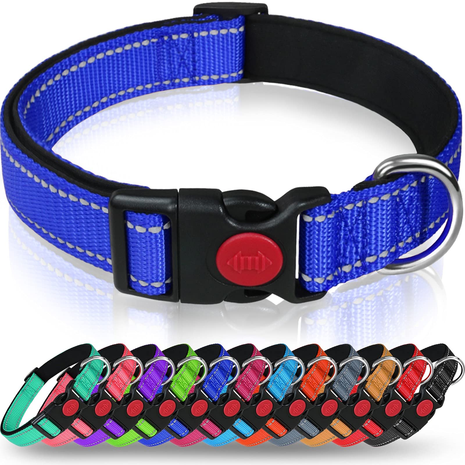Taglory Reflective Dog Collar With Safety Locking Buckle, Adjustable Nylon Pet Collars For Extra Large Dogs Female Male, Navy Blue, Xl
