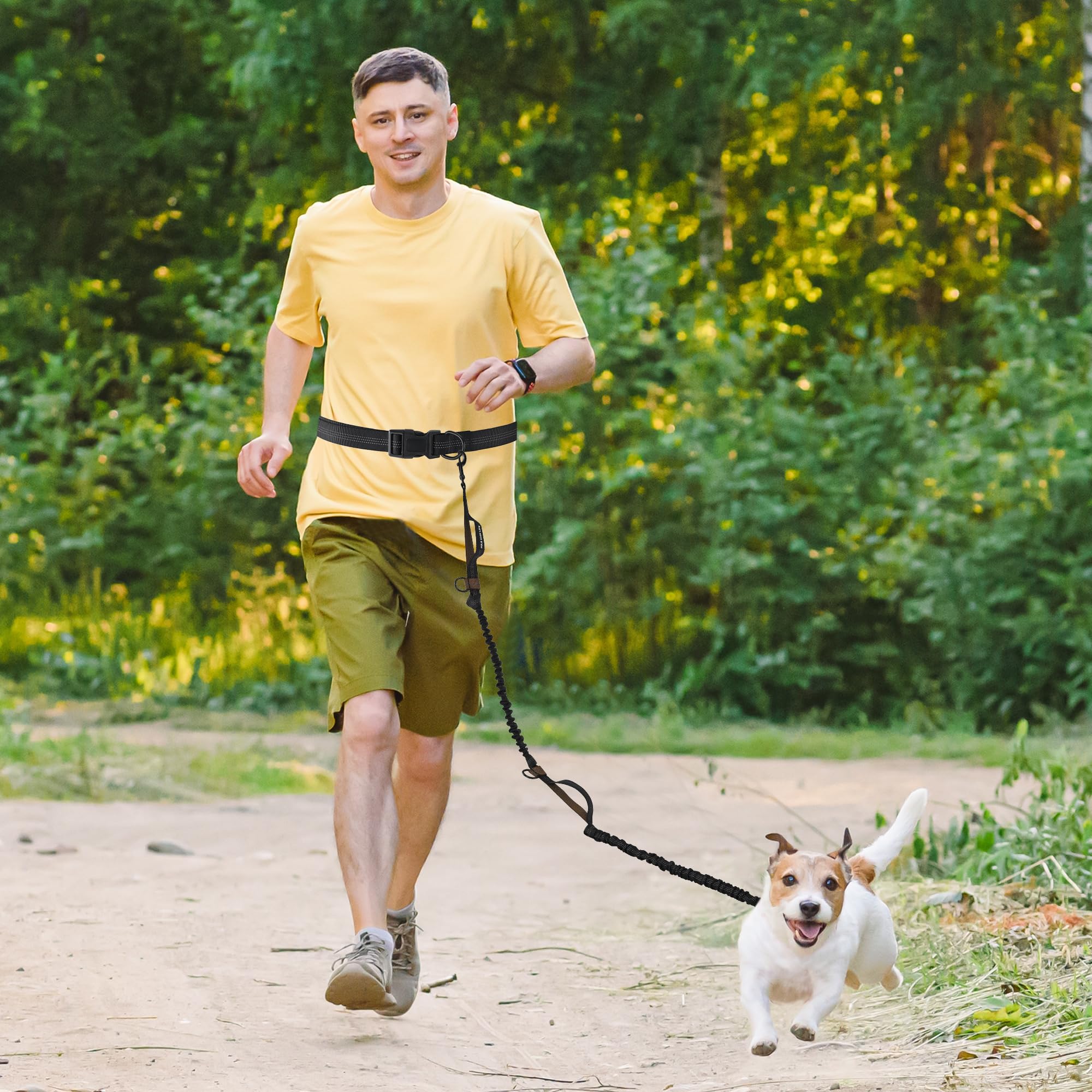 Mile High Life | Retractable Hands Free Dog 7Ft Leash | Waist Running Adjustable | Reflective Dual Black Bungees | Dual Handles | Small Medium Large Dogs | (Brown)