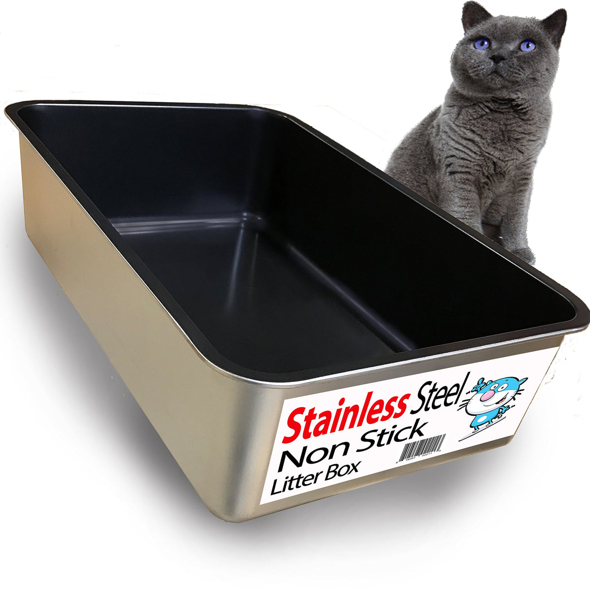 Iprimio Cat Litter Box Non-Stick Plated Stainless Steel Xl Litter Pan - Odor And Rust Free - Easy To Clean & Designed By Cat Owners - No Residue Build Up