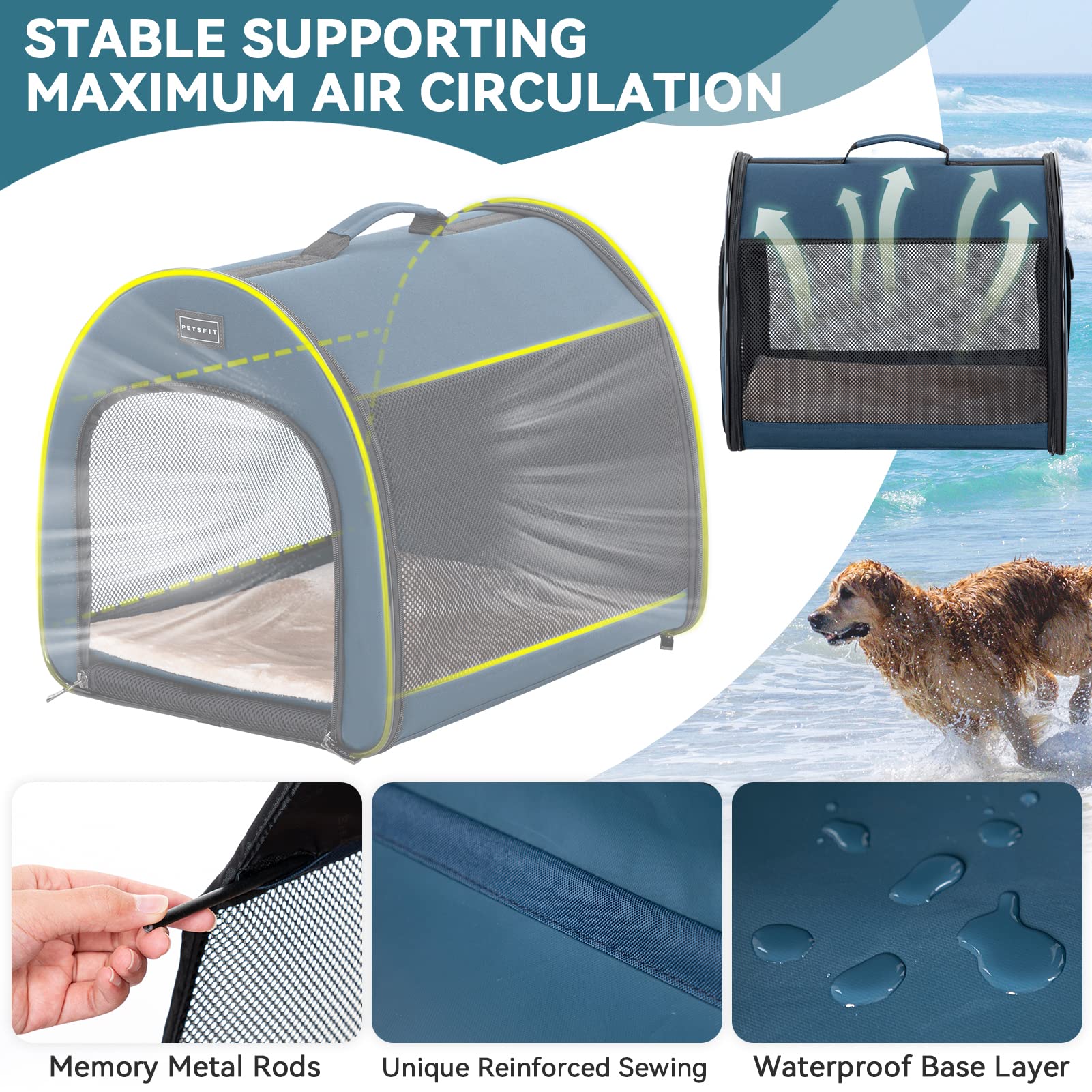 Petsfit Soft Sided Dog Crate, Travel Dog Crate - 19 Inch Lightweight, Roomy, Easy To Set Up, Sturdy Portable Dog Kennel With Thi