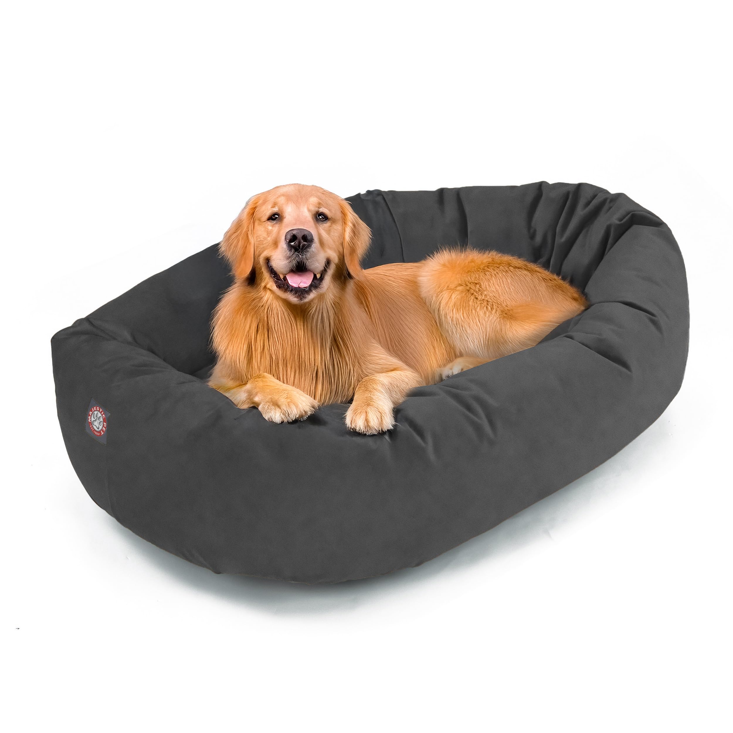 Majestic Pet 40 Inch Suede Calming Dog Bed Washable 40x29x9 (Inch) - Cozy Soft Round Donut Dog Bed with Spine Support for Dogs t
