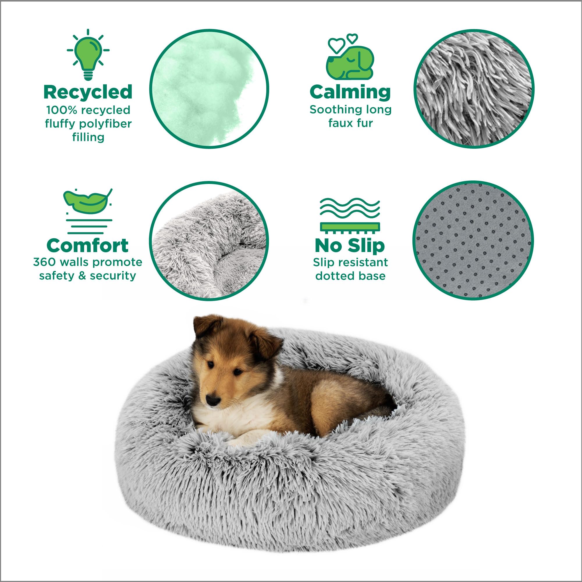Furhaven 45 Round Calming Donut Dog Bed for Large Dogs, Refillable w/ Removable Washable Cover, For Dogs Up to 90 lbs - Shaggy P