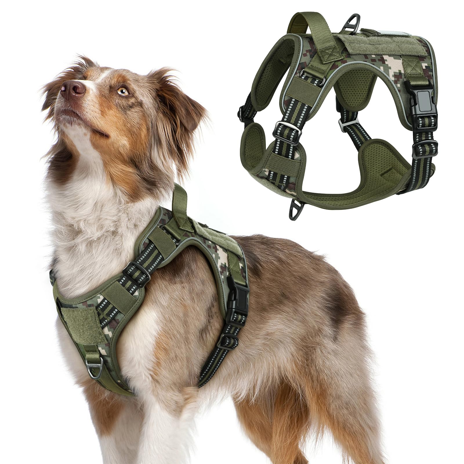 Rabbitgoo Tactical Dog Harness Medium Sized Dog, No Pull Military Service Vest With Handle & Molle, Easy Control For Training Wa