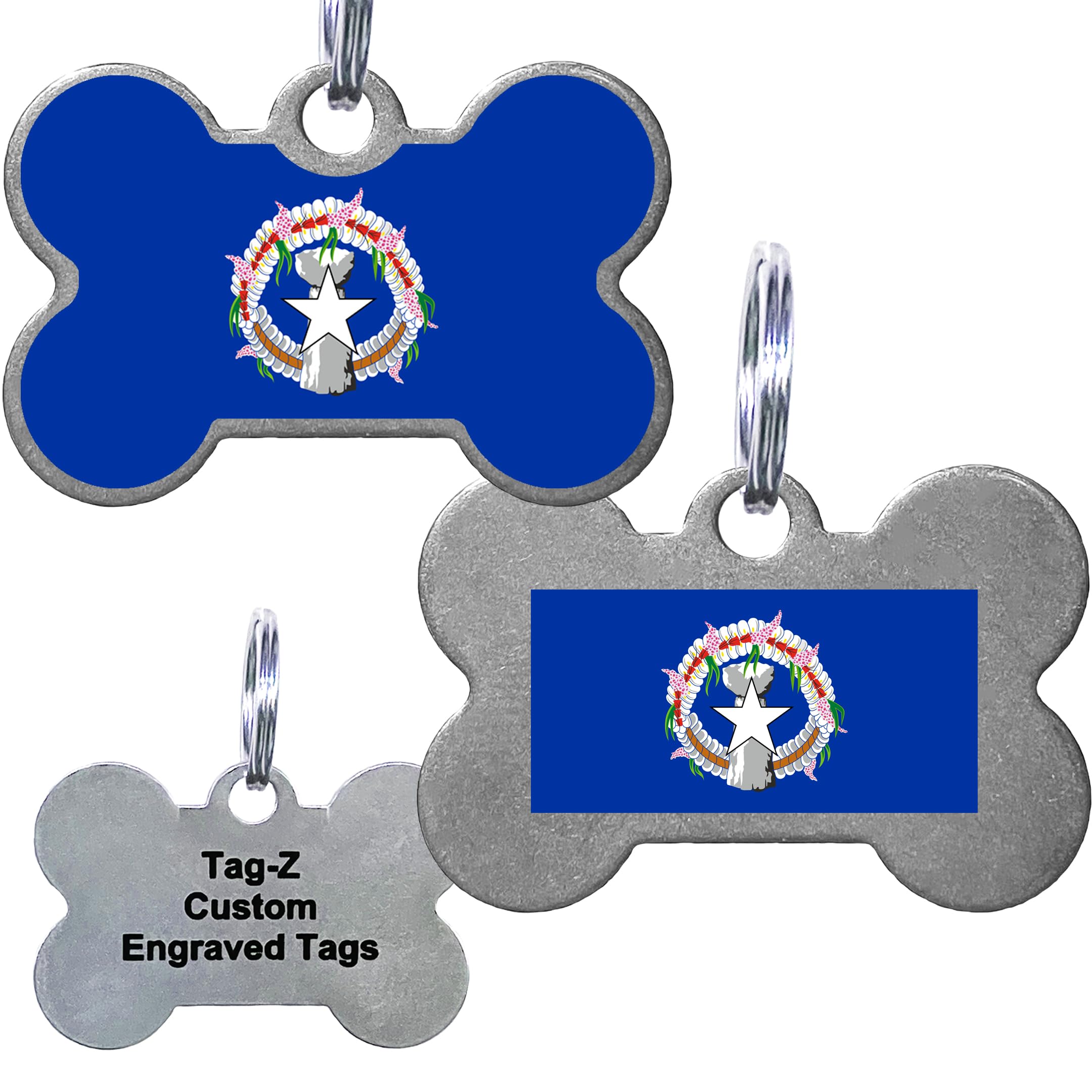 Northern Mariana Islands Flag Pet Id Tags, Custom Printed And Laser Engraved Bone