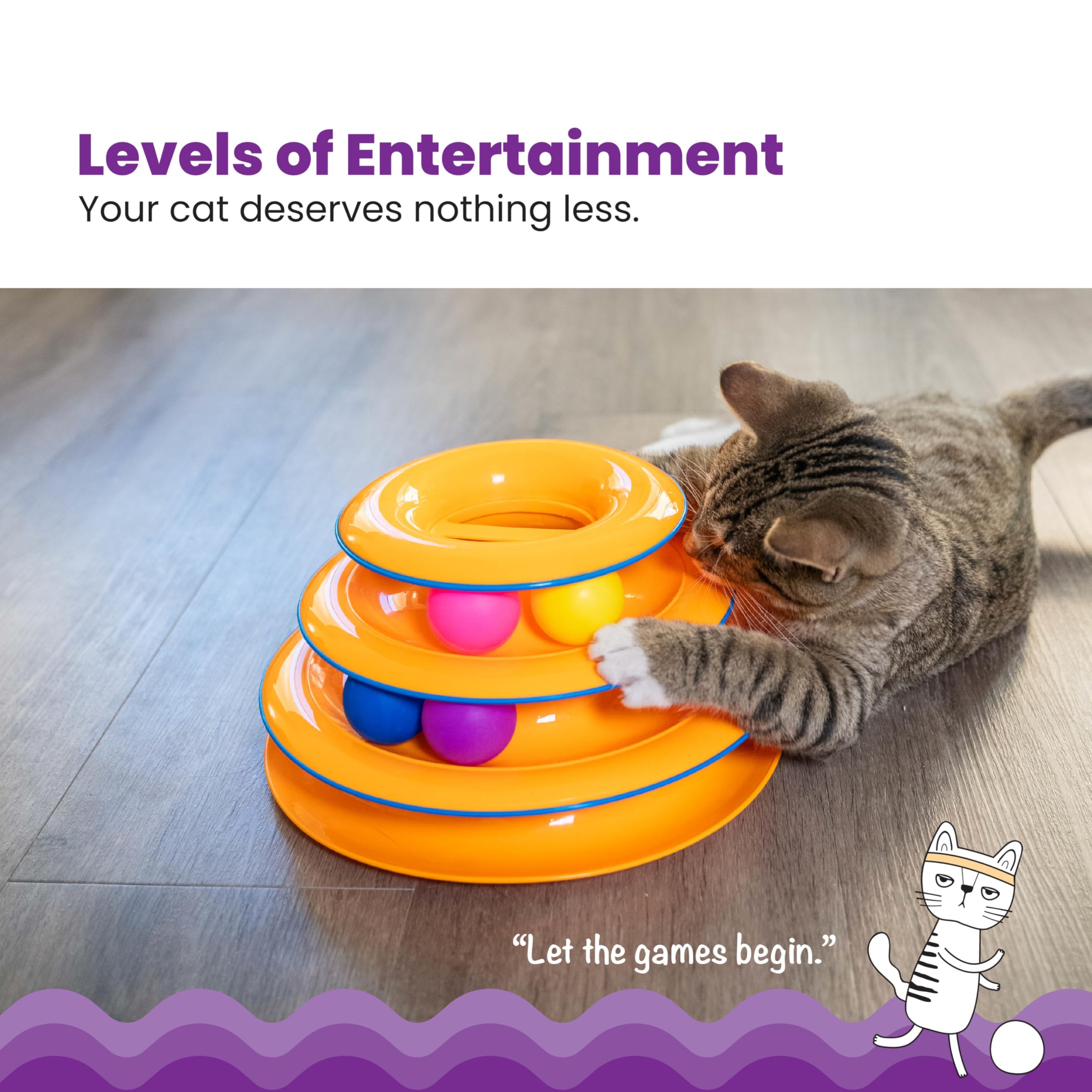 Catstages Tower Of Tracks Interactive 3-Tier Cat Track Toy With Spinning Balls, Orange