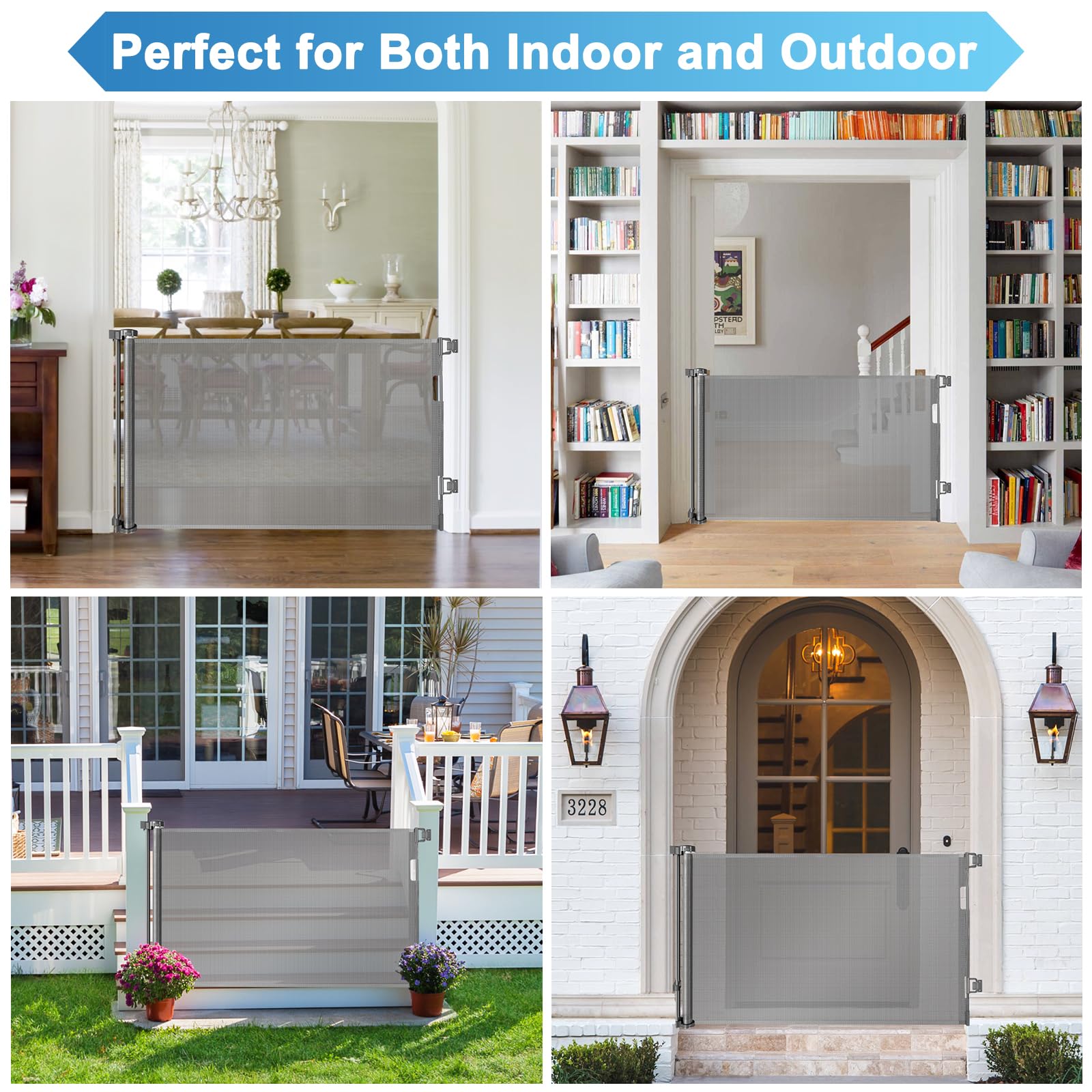 56 Inch Retractable Baby Gate for Stairs Retractable Dog Gates for Doorways Outdoor Baby Gates for Decks Indoor Dog Gates for Th