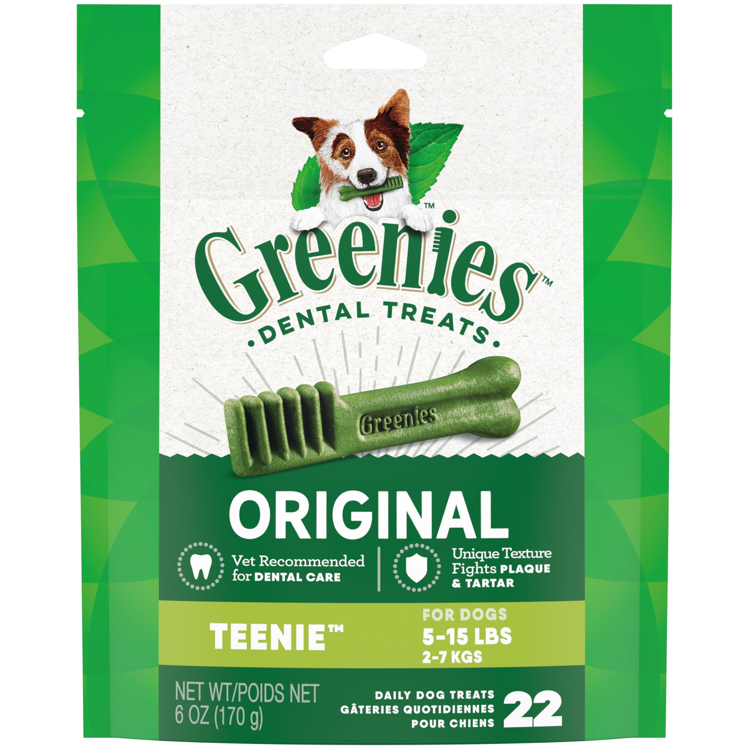 Greenies Original Teenie Natural Dental Care Dog Treats, 6 oz. Pack (22 Treats)